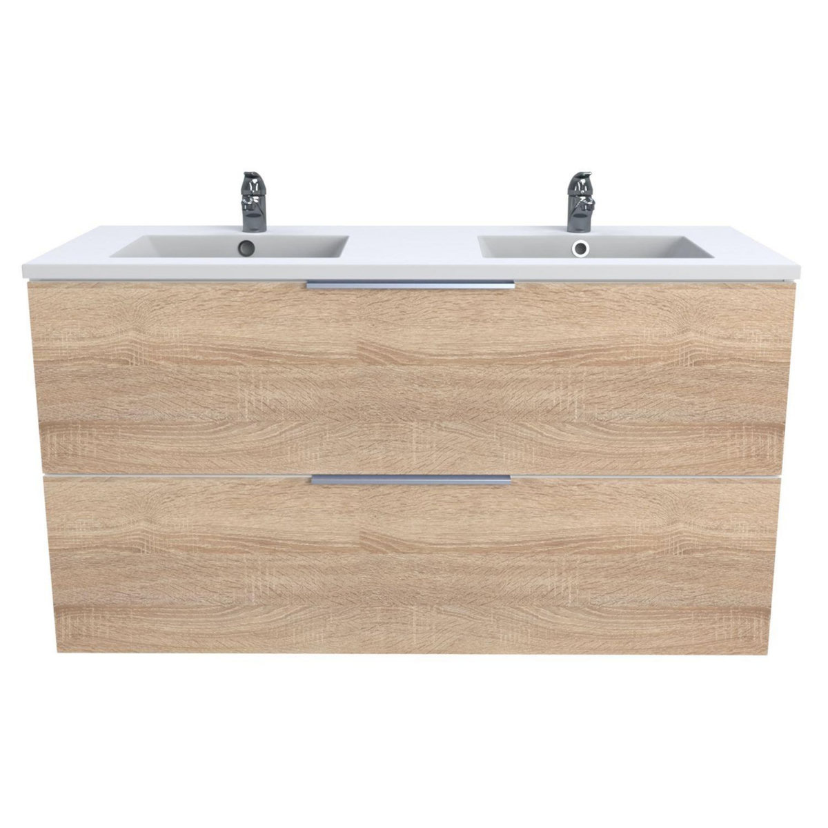 Meuble de salle de bain sous vasque avec double vasque encastrée 2 tiroirs, 120cm FARO blanc