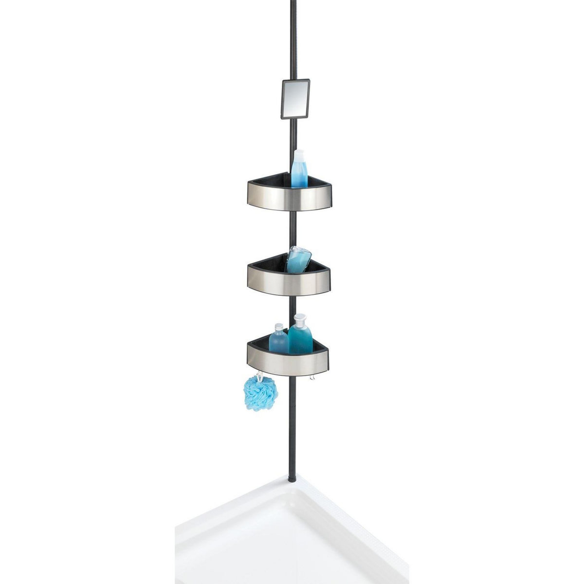 Wenko Etagère de douche extensible en alu Premium Big - L. 27 x H. 70/260 cm - Argent