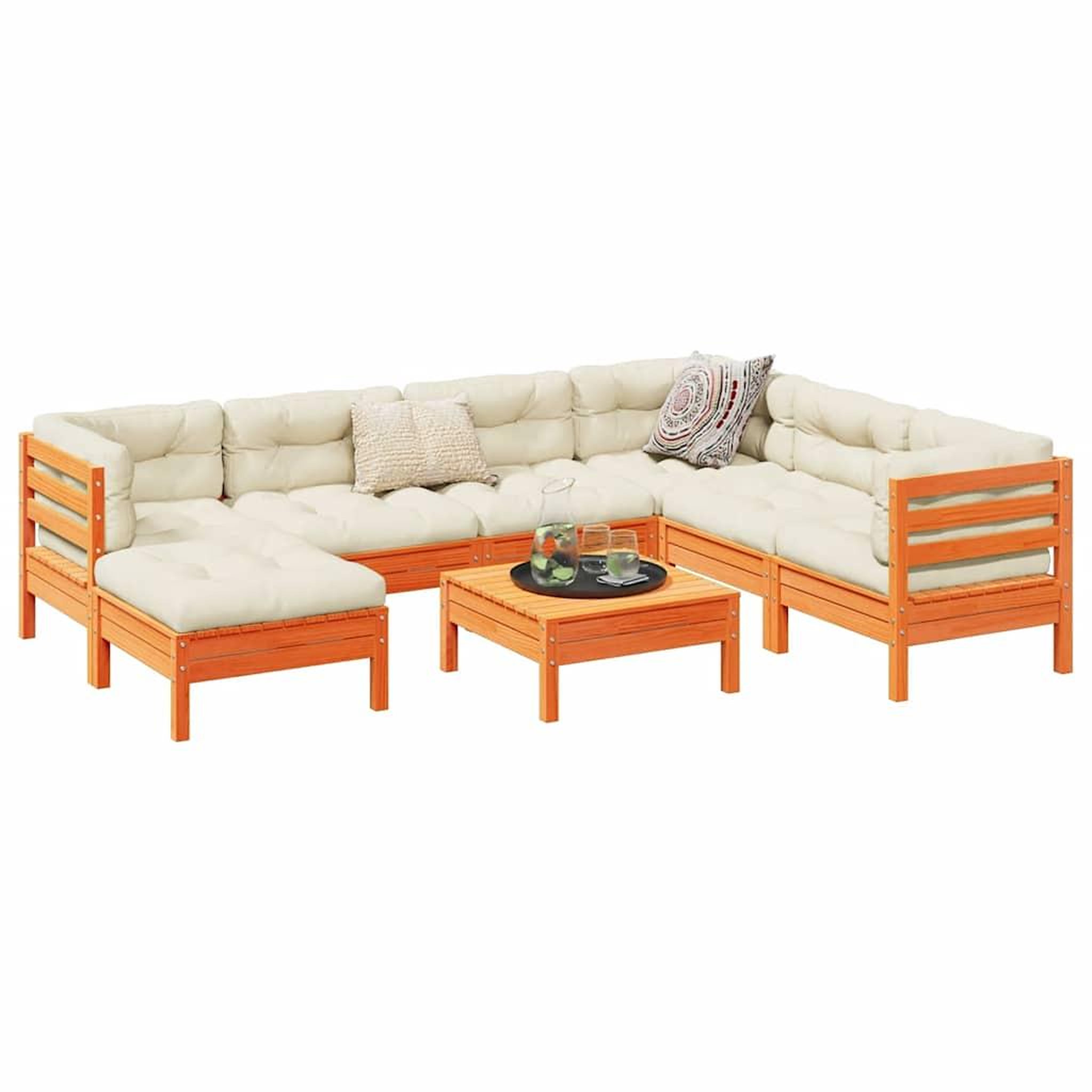 Voir la diapositive 2 : VIDAXL Salon de jardin 8 pcs avec coussins marron cire bois pin massif