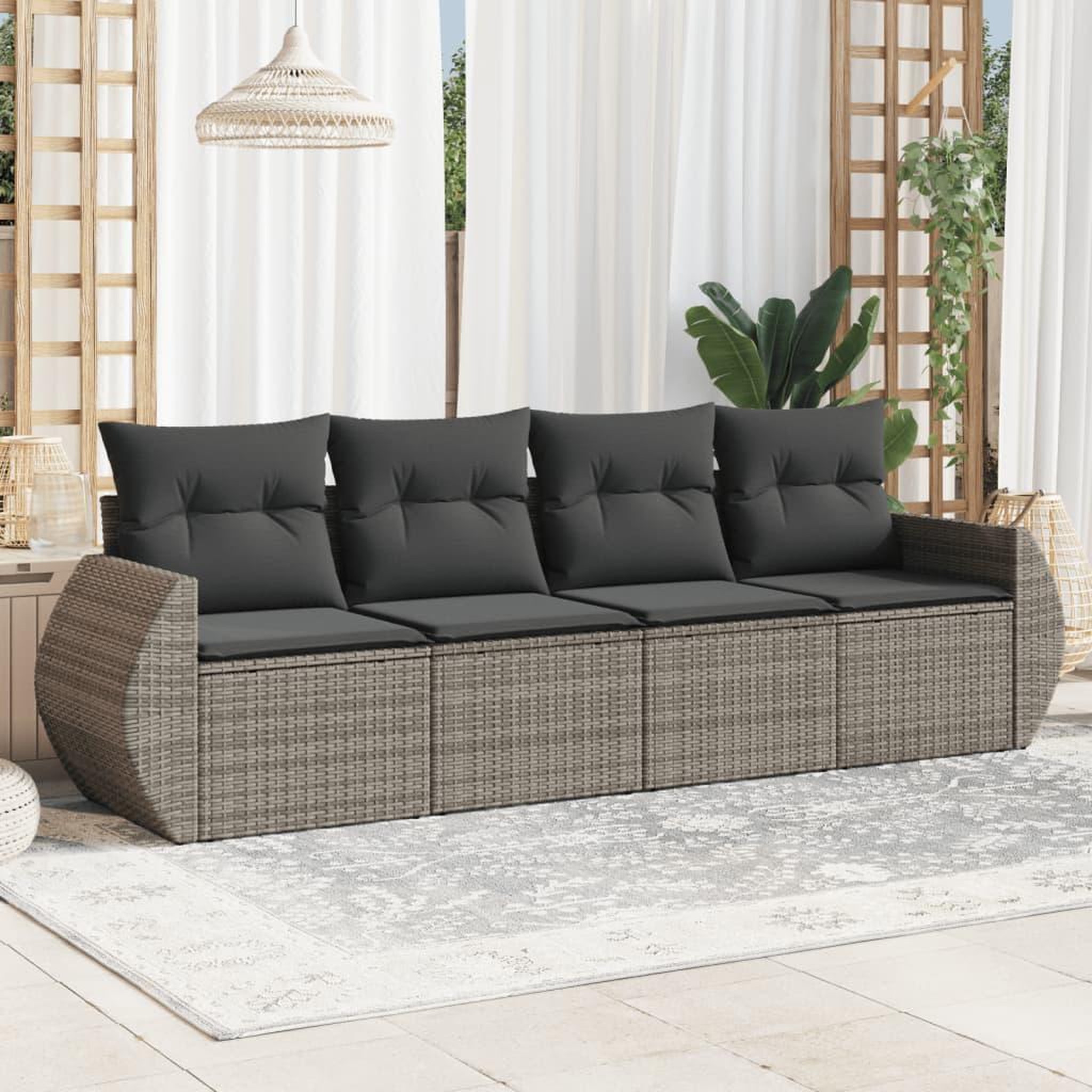 VIDAXL Salon de jardin 4 pcs avec coussins gris resine tressee