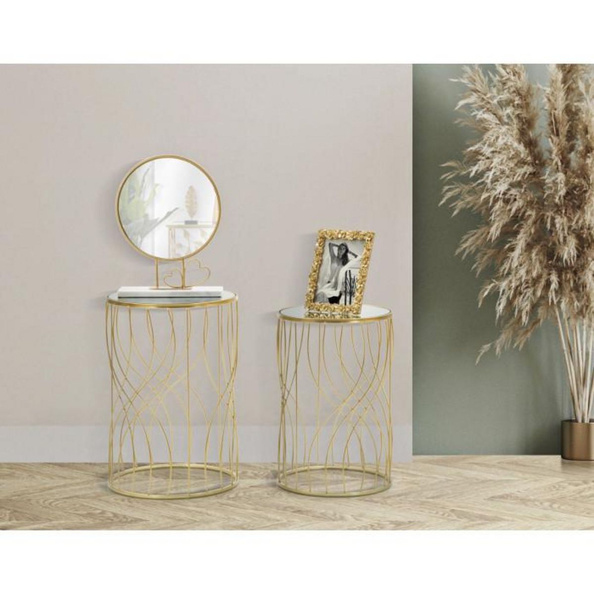 Paris Prix Lot de 2 Tables d'Appoint  Lignes  55cm Or