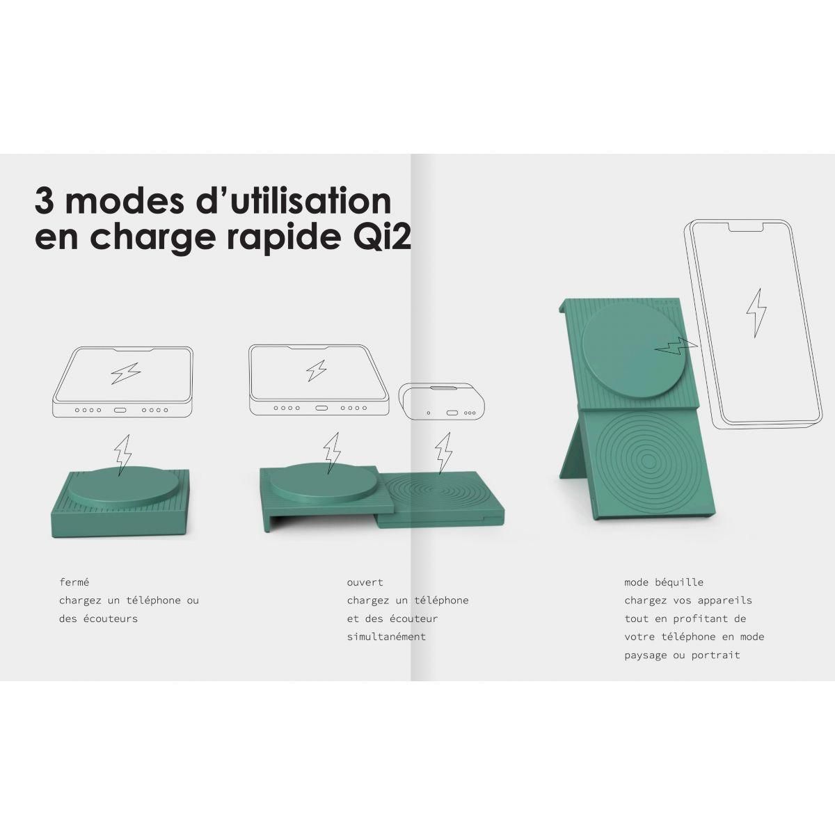 CASYX Chargeur sans fil 2en1 fast charge Qi2 USB C noir