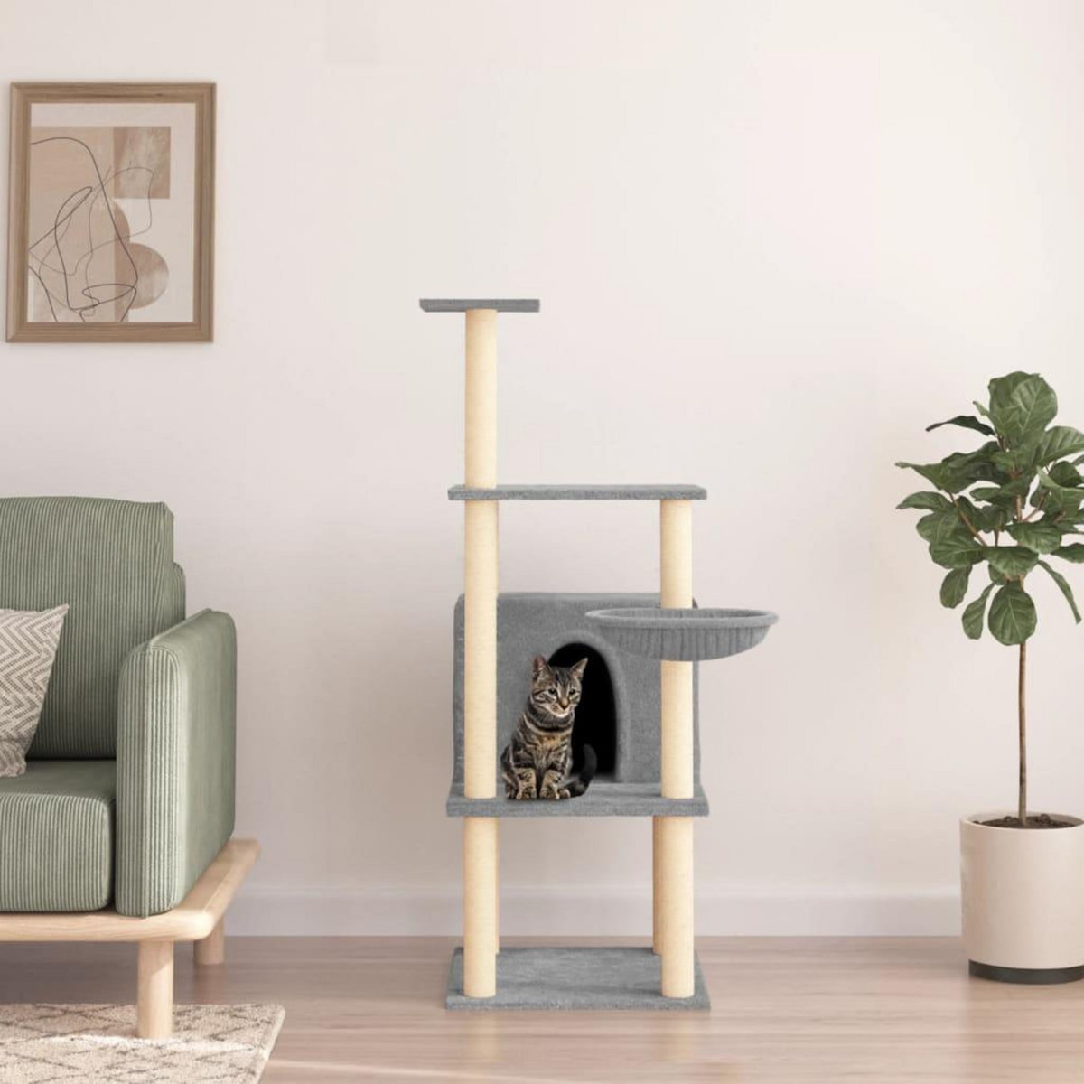 VIDAXL Arbre a chat avec griffoirs en sisal gris clair 132 cm