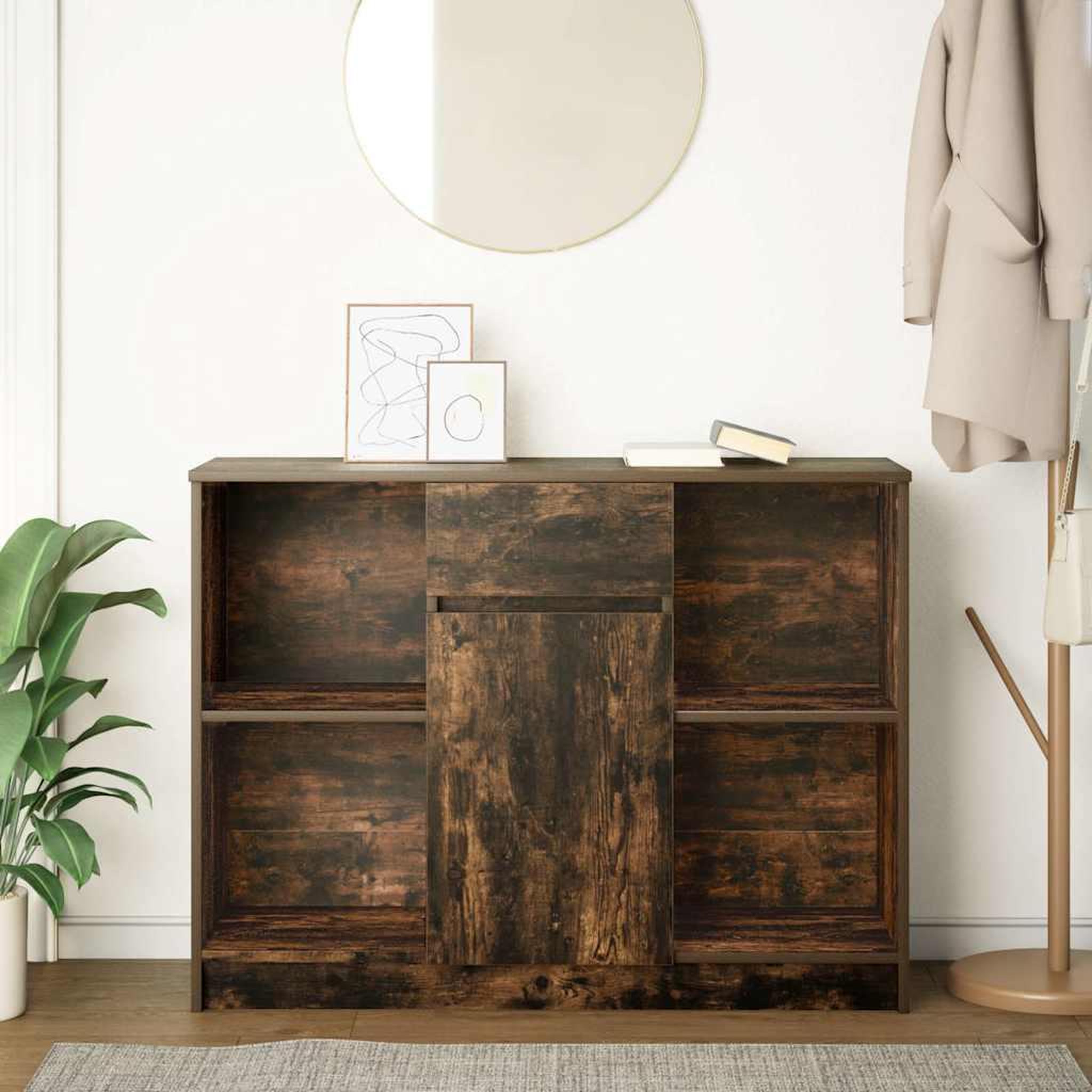Voir la diapositive 3 : VIDAXL Buffet avec tiroir chene fume 101x35x76 cm bois d'ingenierie