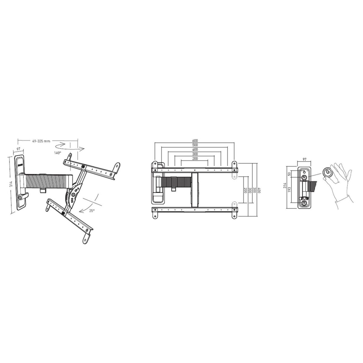 Erard Support mural inclinable/orientable pour écran de 40 à 75 - 048260