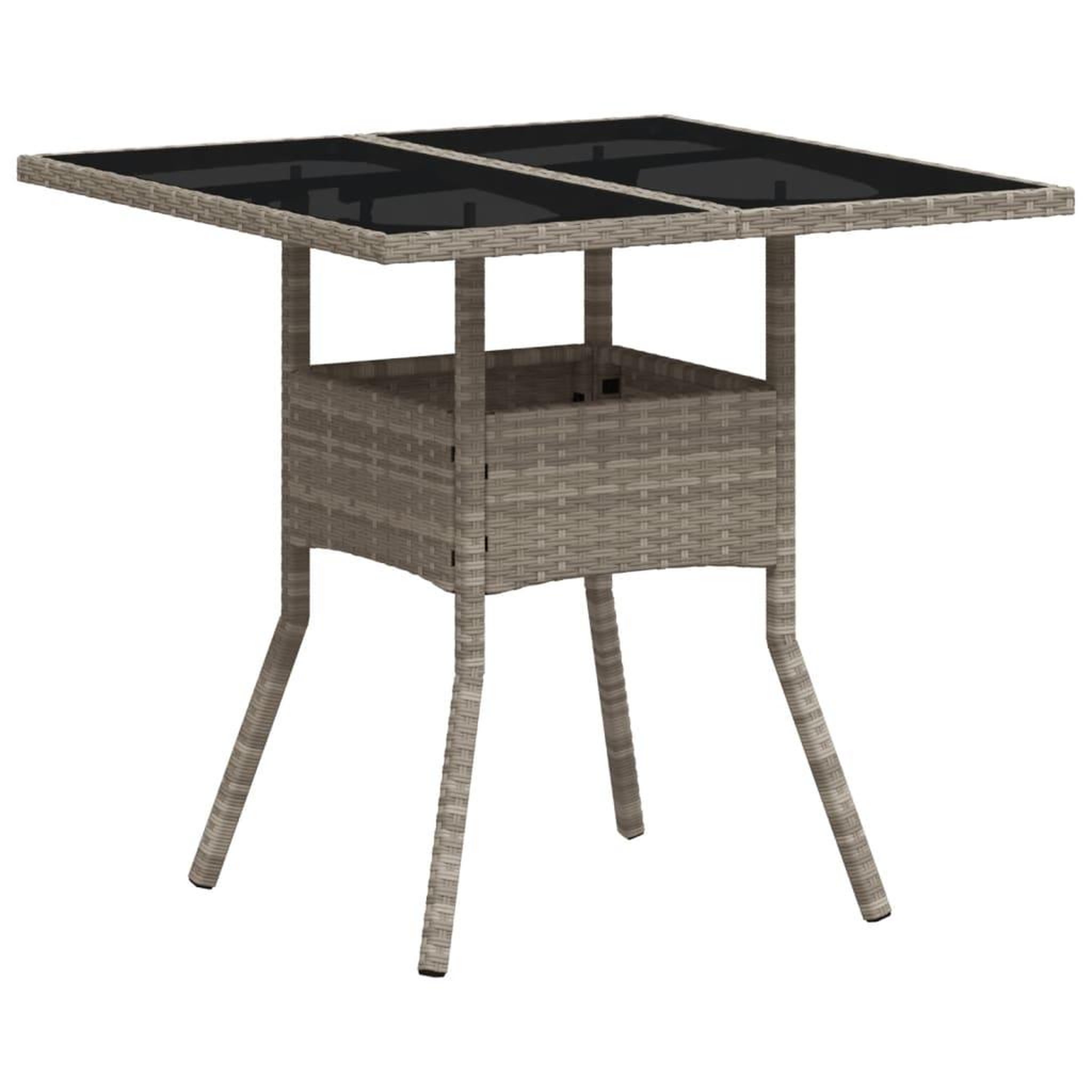 Voir la diapositive 2 : VIDAXL Table de jardin avec dessus en verre gris clair resine tressee