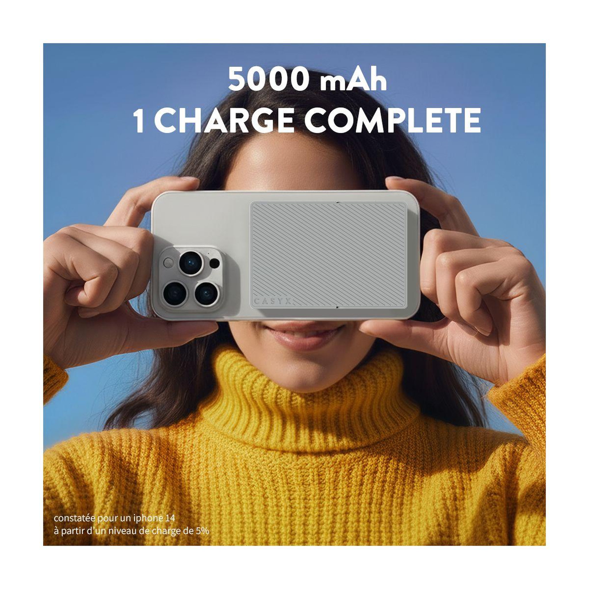 Voir la diapositive 3 : CASYX Batterie externe 5000 mah qi2 magsafe avec bequille gris