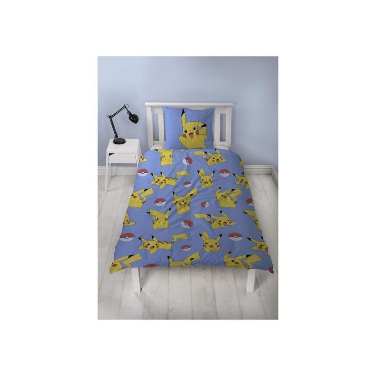 Pokemon Parure de lit réversible - POKEMON - Pikachu et ses amis - Microfibre - 1 housse de couette 140 x 200 cm + 1 taie 63 x 63 cm
