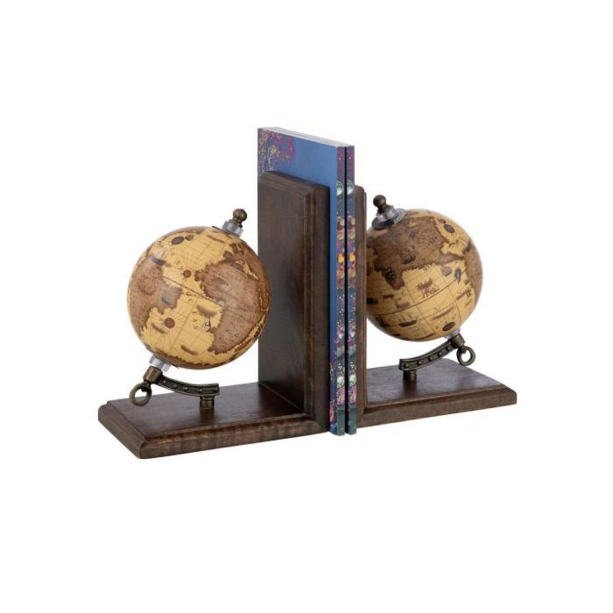 Paris Prix Lot de 2 Serre-Livres en Bois  Globe  18cm Marron & Orange