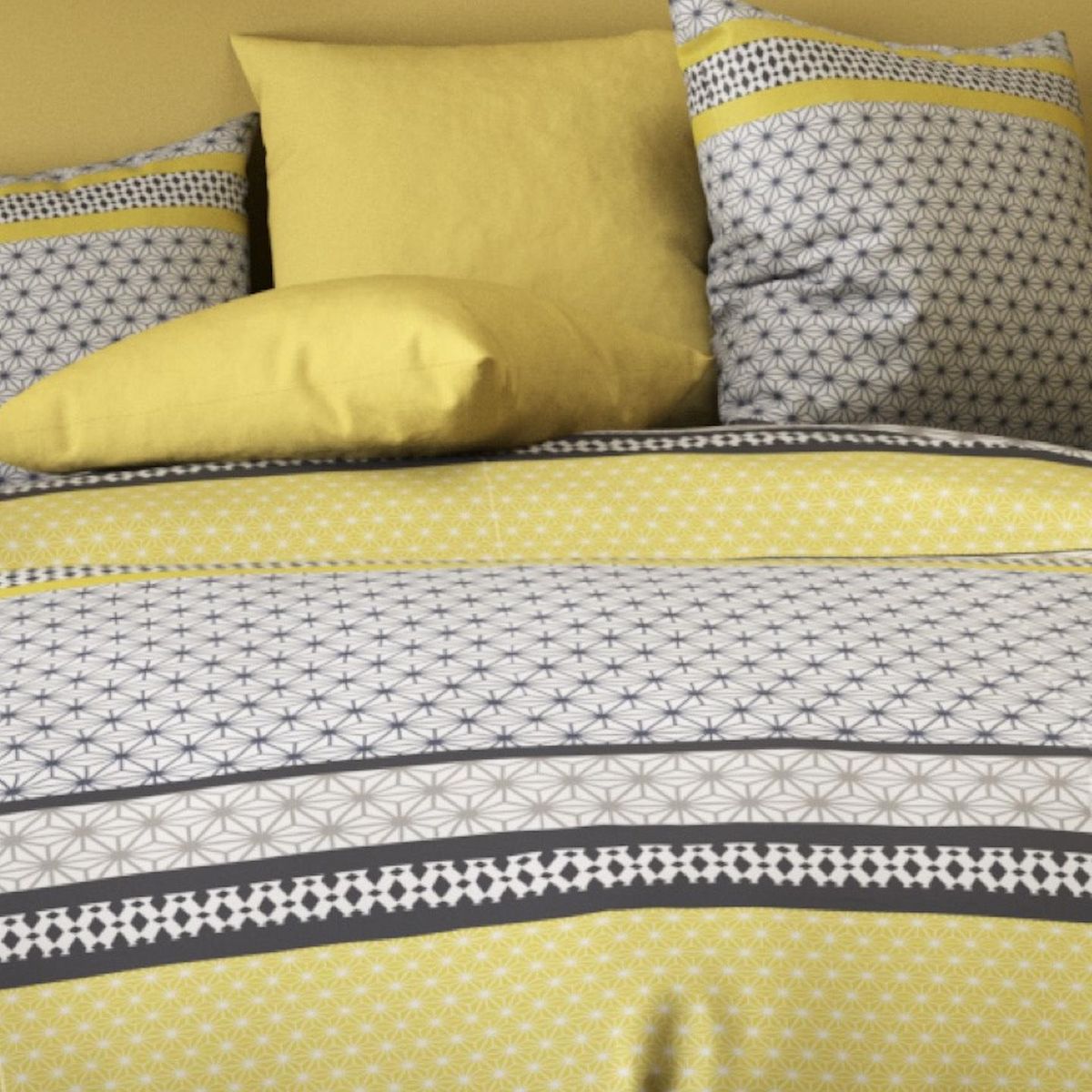 Les Ateliers du Linge Parure de couette 2pcs 140x200cm 100% microfibre 55gsm vaxo jaune