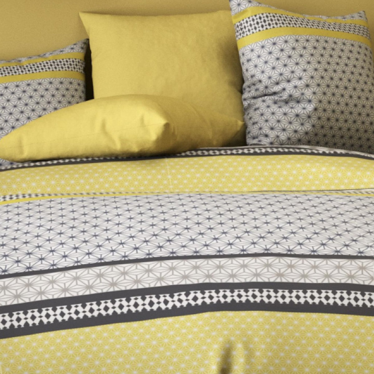 Les Ateliers du Linge Parure de couette 2pcs 140x200cm 100% microfibre 55gsm vaxo jaune