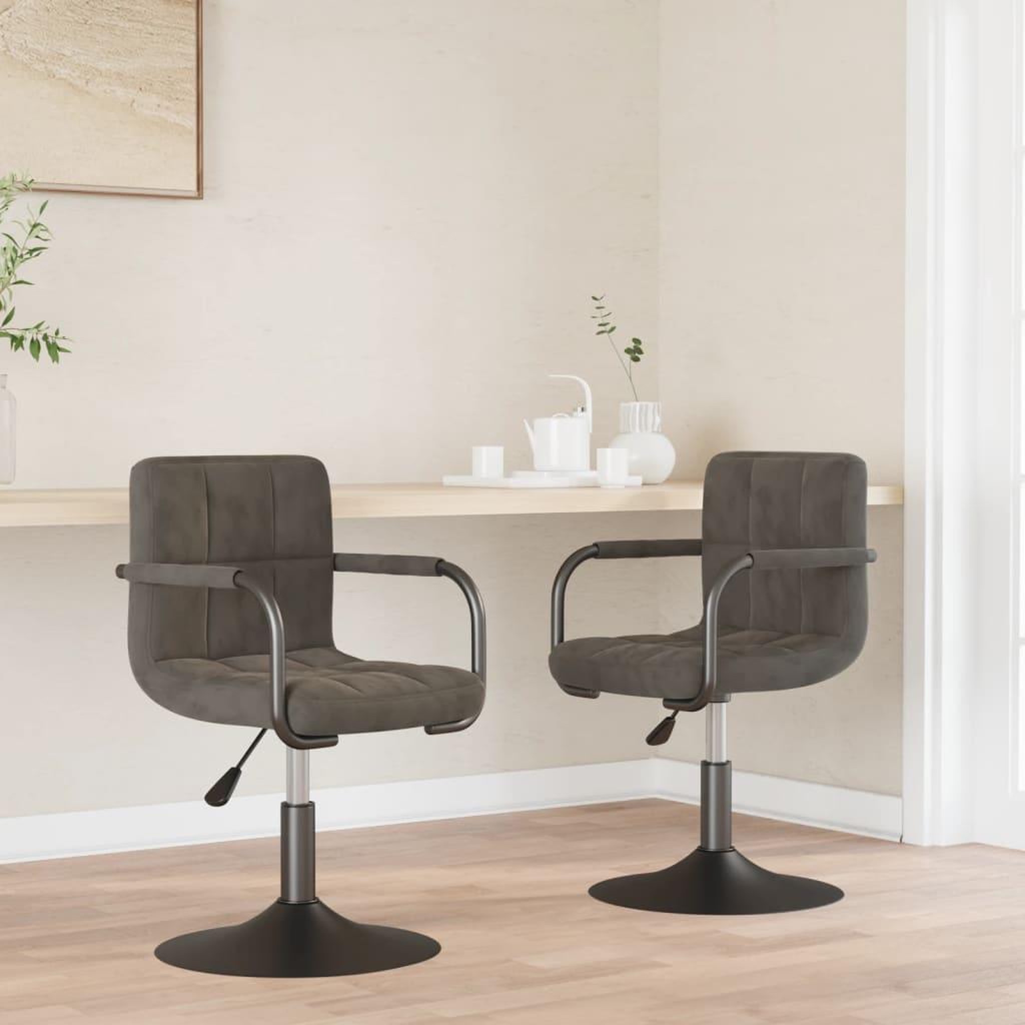 VIDAXL Chaises pivotantes a manger lot de 2 gris fonce velours