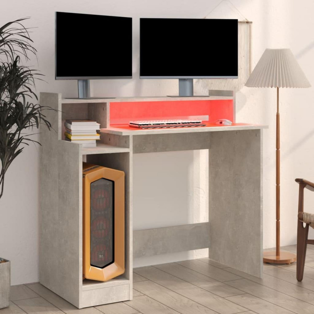 VIDAXL Bureau et lumieres LED Gris beton 97x45x90 cm Bois d'ingenierie