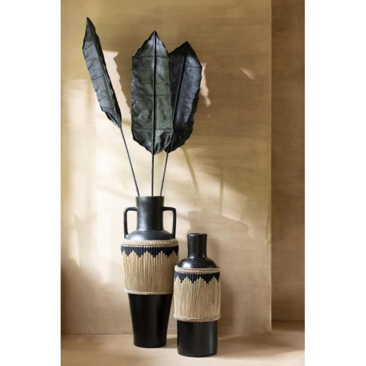 Paris Prix Vase Amphore Design  Herbes  100cm Noir