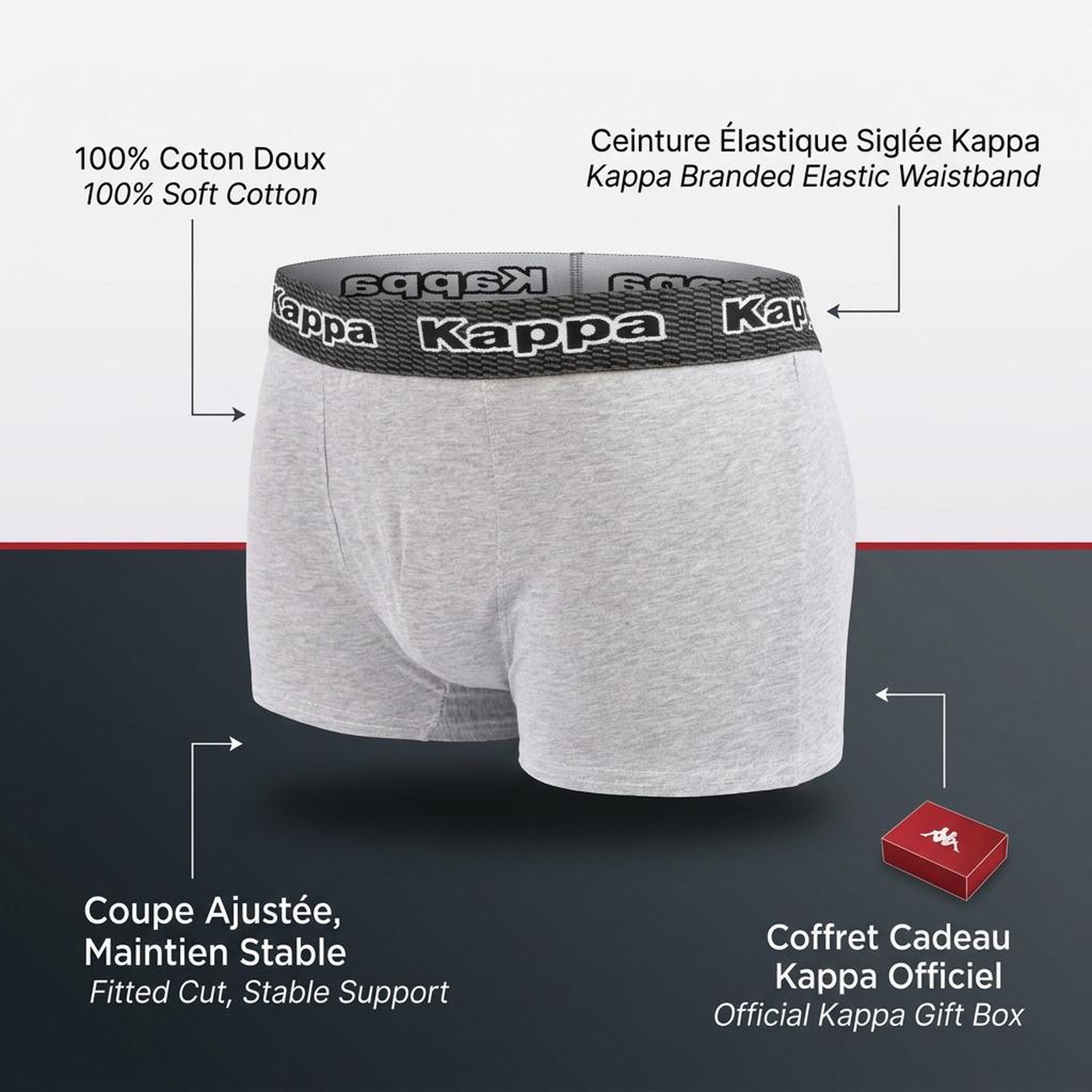 Voir la diapositive 5 : KAPPA KAPPA Boxers Homme Pack de 4 (Lot) - Coton, Coffret Cadeau