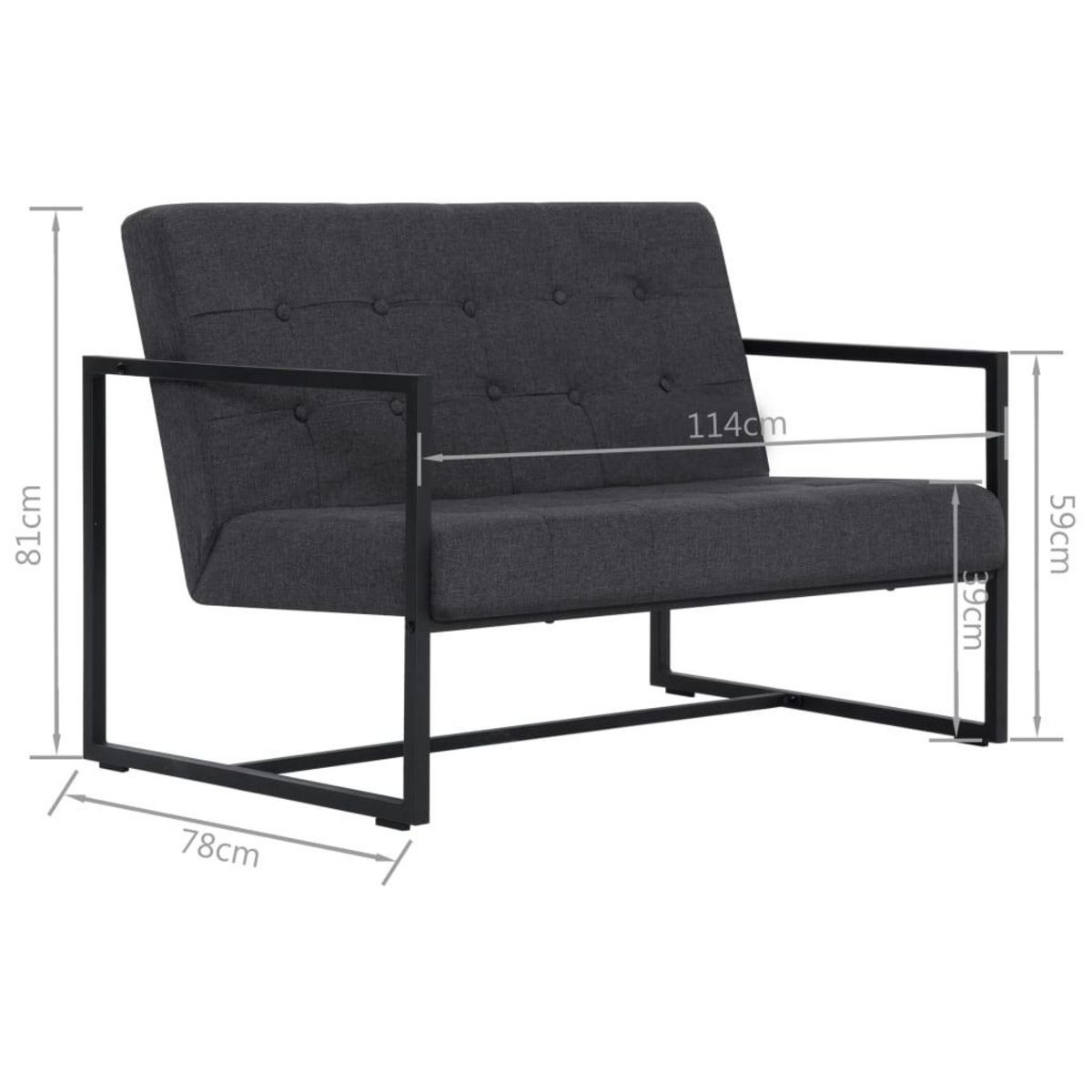 VIDAXL Sofa a 2 places avec accoudoirs Gris fonce Acier et tissu