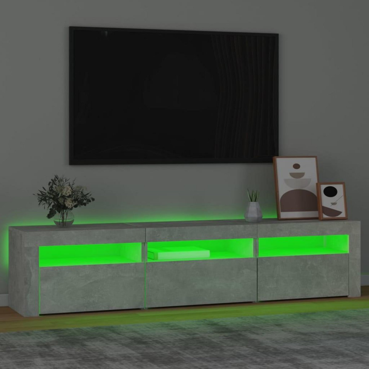 VIDAXL Meuble TV avec lumieres LED Gris beton 180x35x40 cm