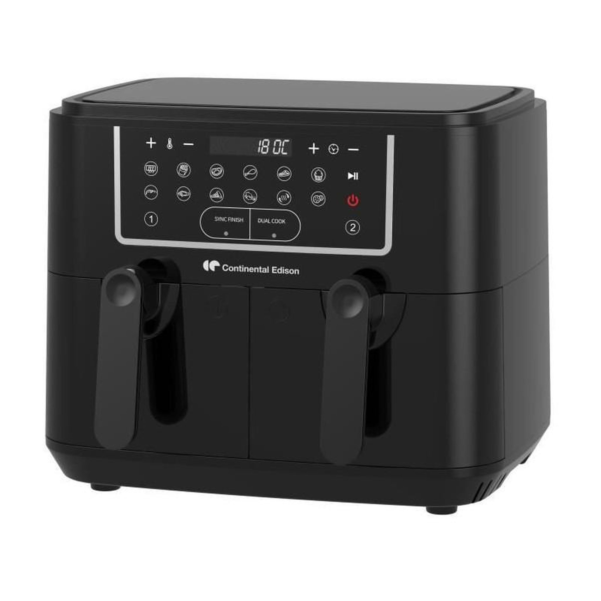 Voir la diapositive 4 : CONTINENTAL EDISON Friteuse a Air Sans huile CONTINENTAL EDISON - RFRSH24002CB - 9 L - Double bacs - 2400W - Noir