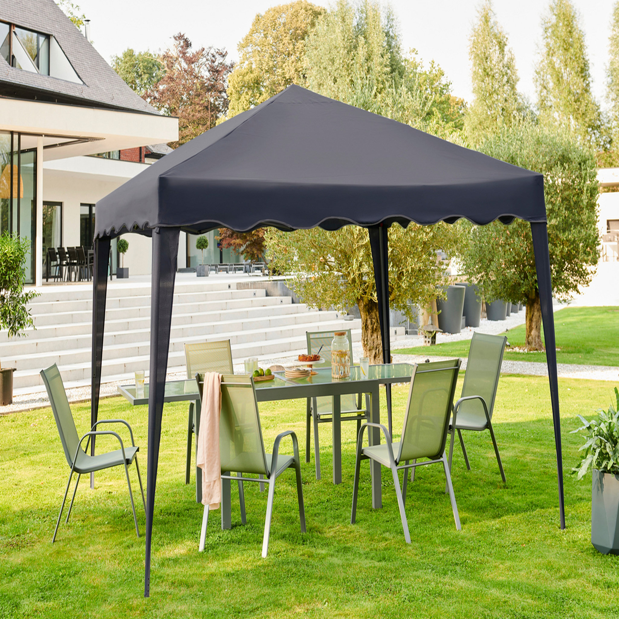 Voir la diapositive 1 : GARDENSTAR Tonnelle de jardin pliable - Acier et polyester - 2.55x3x3m - Gris