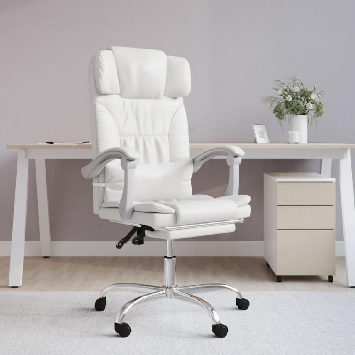 VIDAXL Fauteuil de massage inclinable de bureau Blanc Similicuir