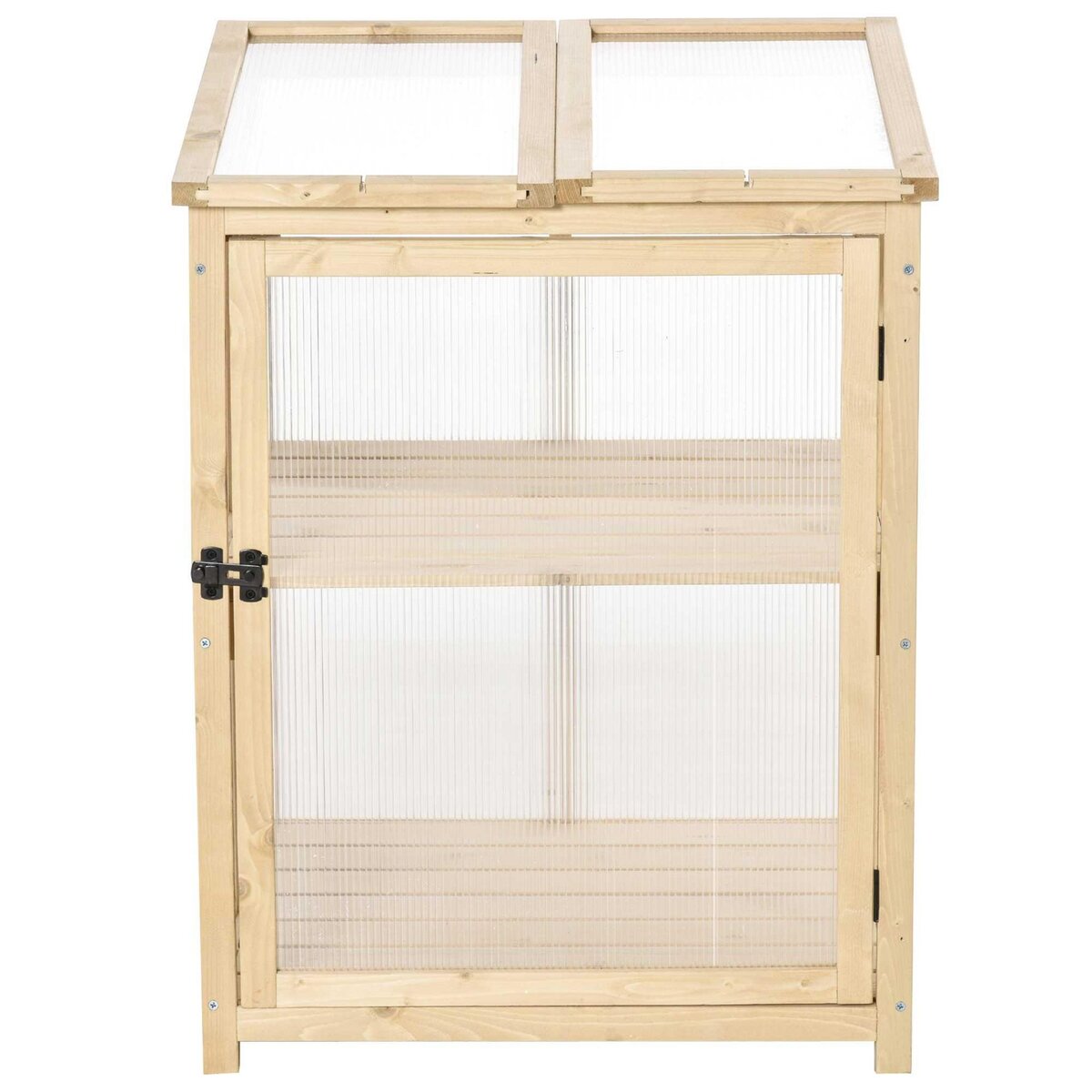 OUTSUNNY Mini serre de jardin 2 niveaux dim. 62L x 63l x 82H cm porte et panneau toit ouvrant bois sapin traité polycarbonate