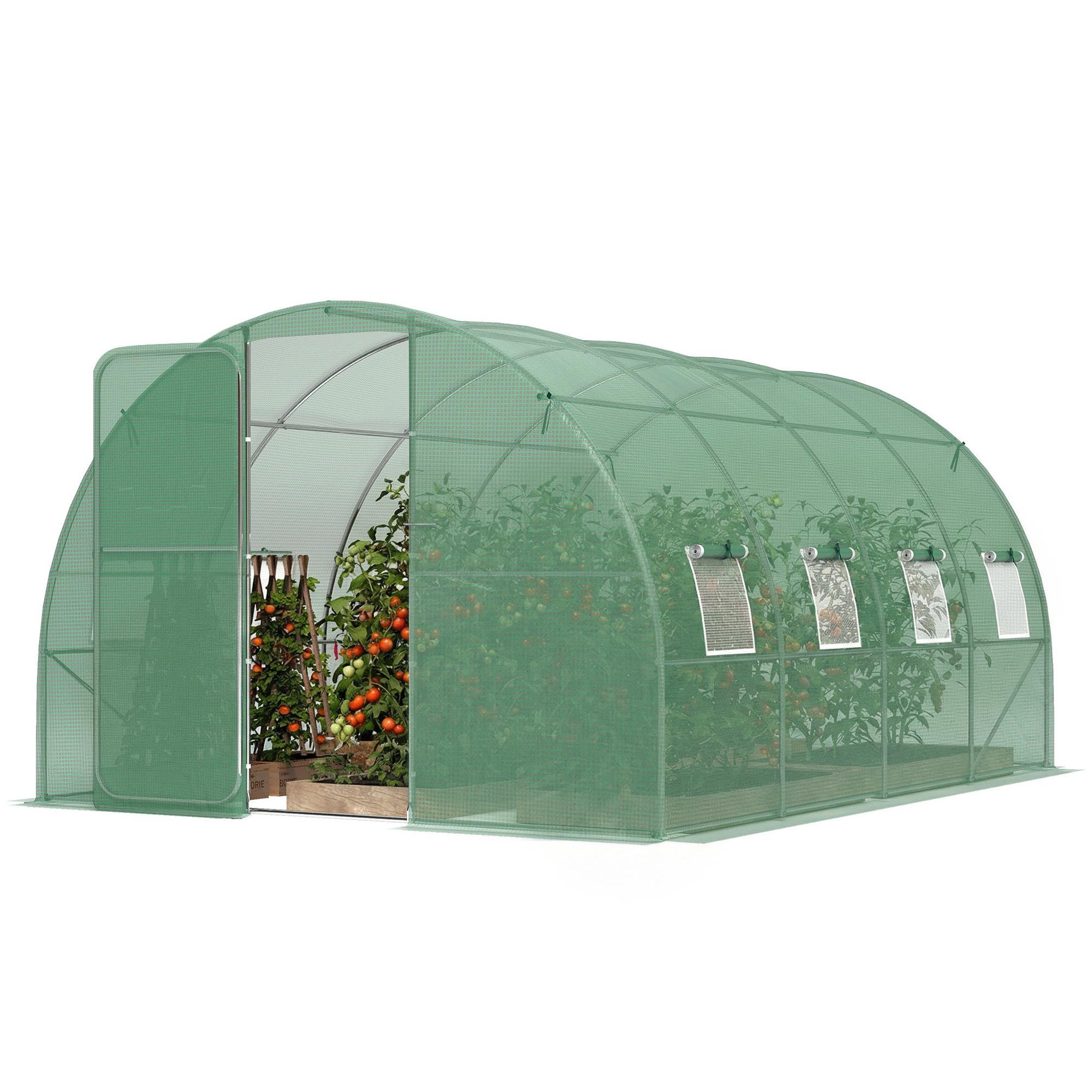 Voir la diapositive 5 : OUTSUNNY Serre tunnel de jardin - 12m², 295x400x200cm - porte et 8 fenêtres - bâche pe haute densité 140 g/m² - pour extérieur - vert