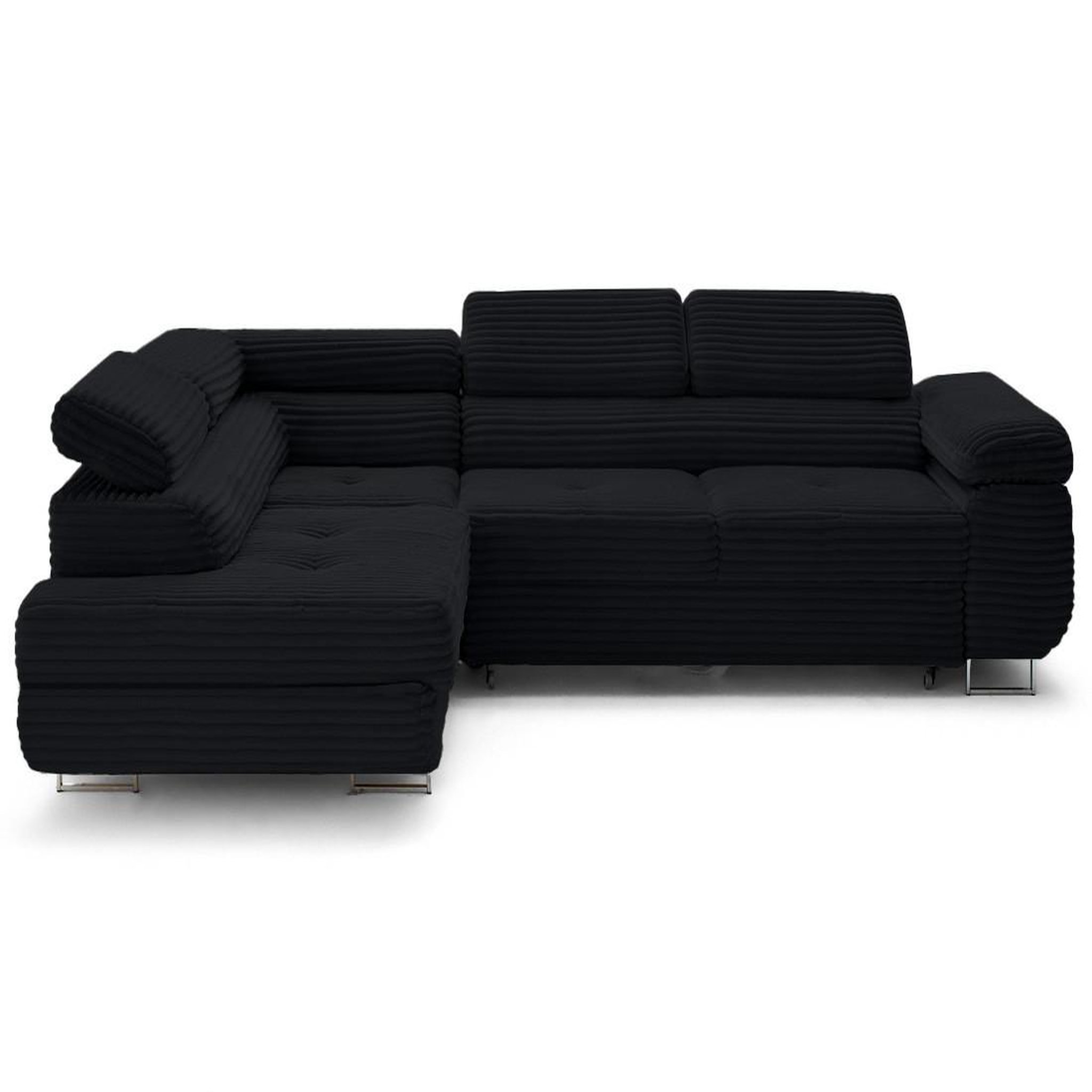 Voir la diapositive 1 : LISA DESIGN Zaria - canapé d'angle gauche 5 places convertible avec coffre et têtières en velours côtelé grosses côtes