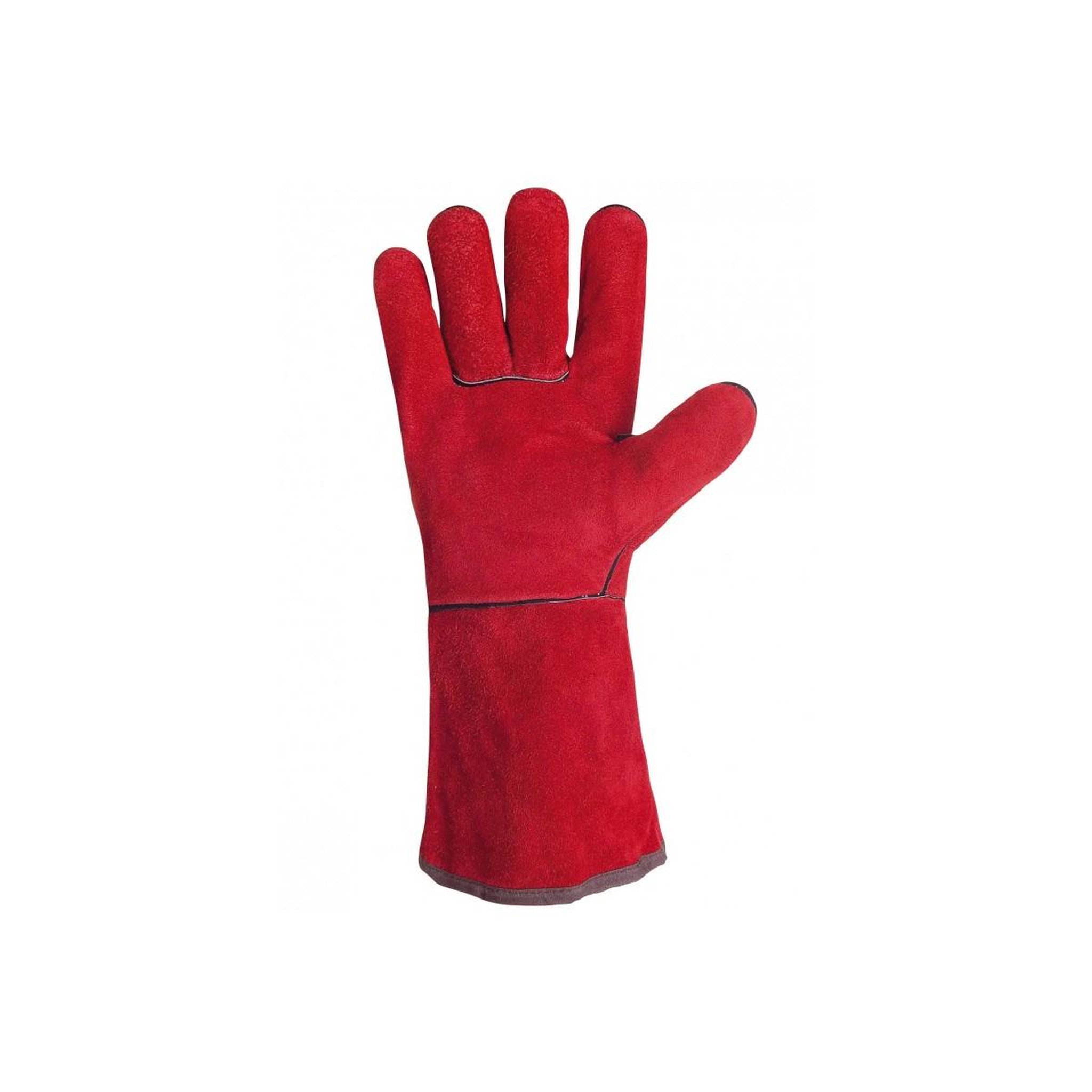 Voir la diapositive 2 : Proweltek Gants anti chaleur taille10 rouge - gants en cuir croute de bovin manchette 15cm protection thermique pour soudure, métallurgie
