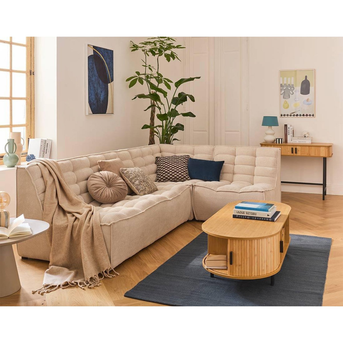 LISA DESIGN Ellie - canapé modulable d'angle réversible 4 places en velours texturé