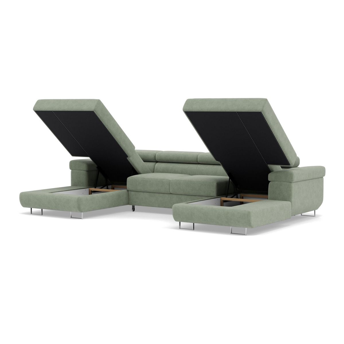 BEST MOBILIER Pablo - canapé panoramique en u - 7 places - convertible avec coffres et têtières réglables - en velours côtelé