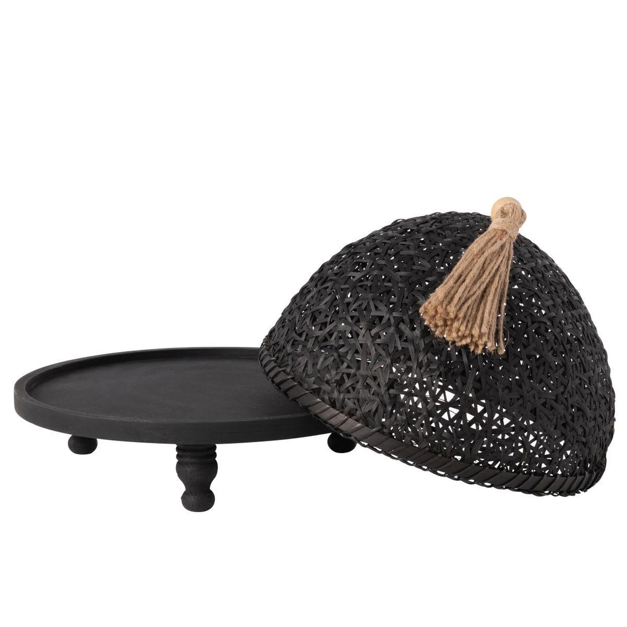 Voir la diapositive 2 : J-LINE Cloche alimentaire avec plateau  bois  30cm noir