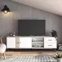 HOMIFAB Meuble TV 2 portes 2 tiroirs blanc et effet bois 180 cm - Arizona