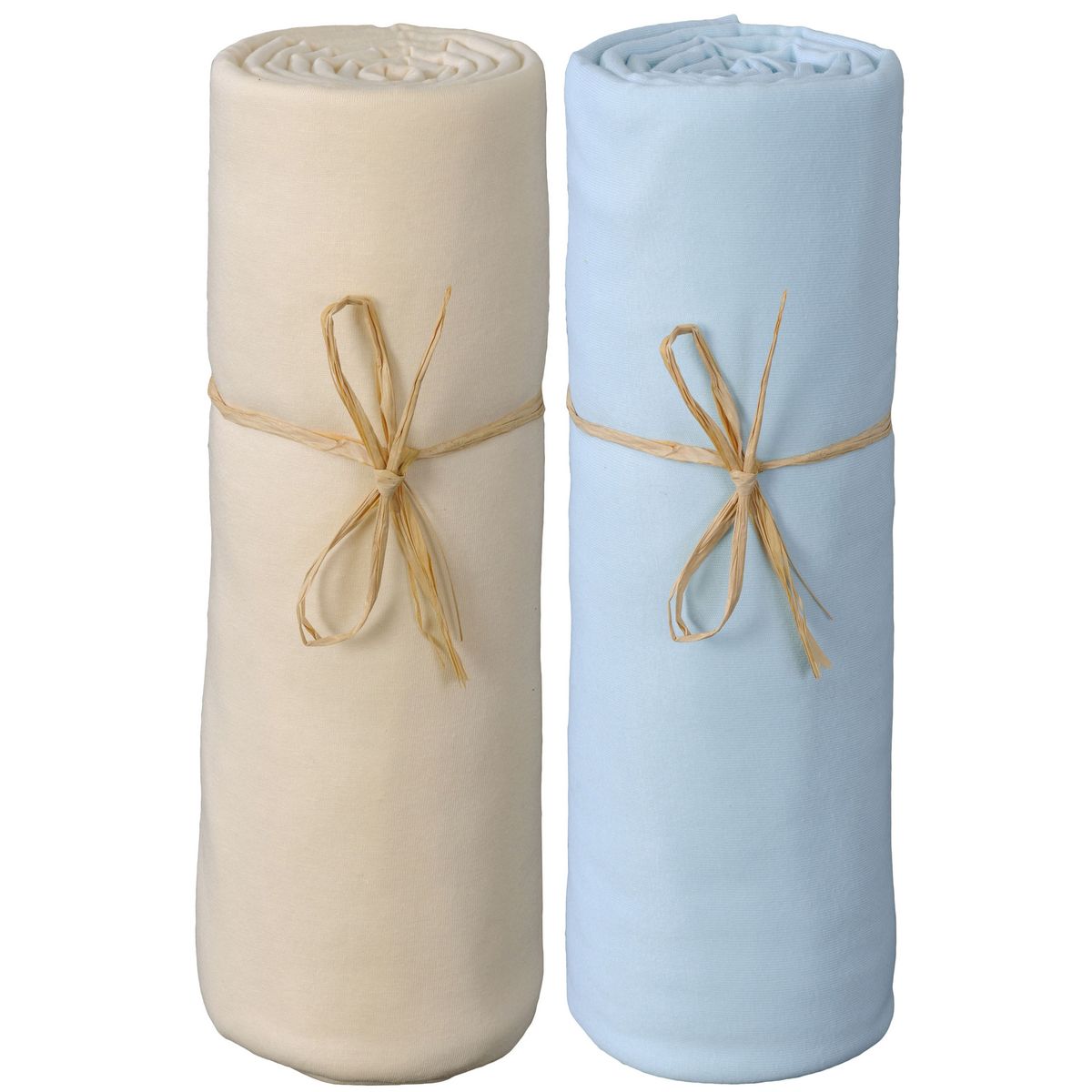 PTIT BASILE Lot x2 draps housse jersey extensible coton Bio écru/bleu