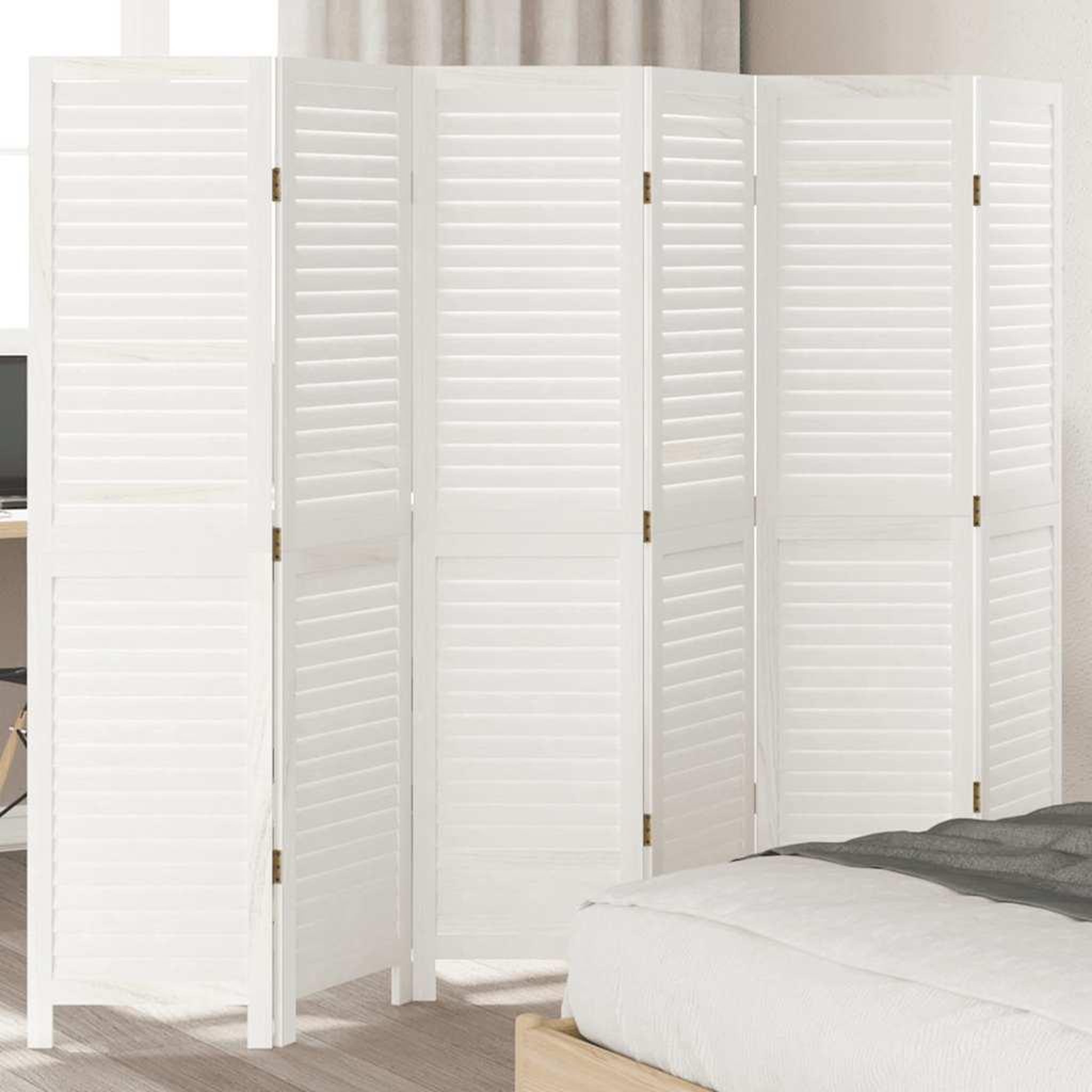 VIDAXL Cloison de separation 6 panneaux blanc bois de paulownia massif