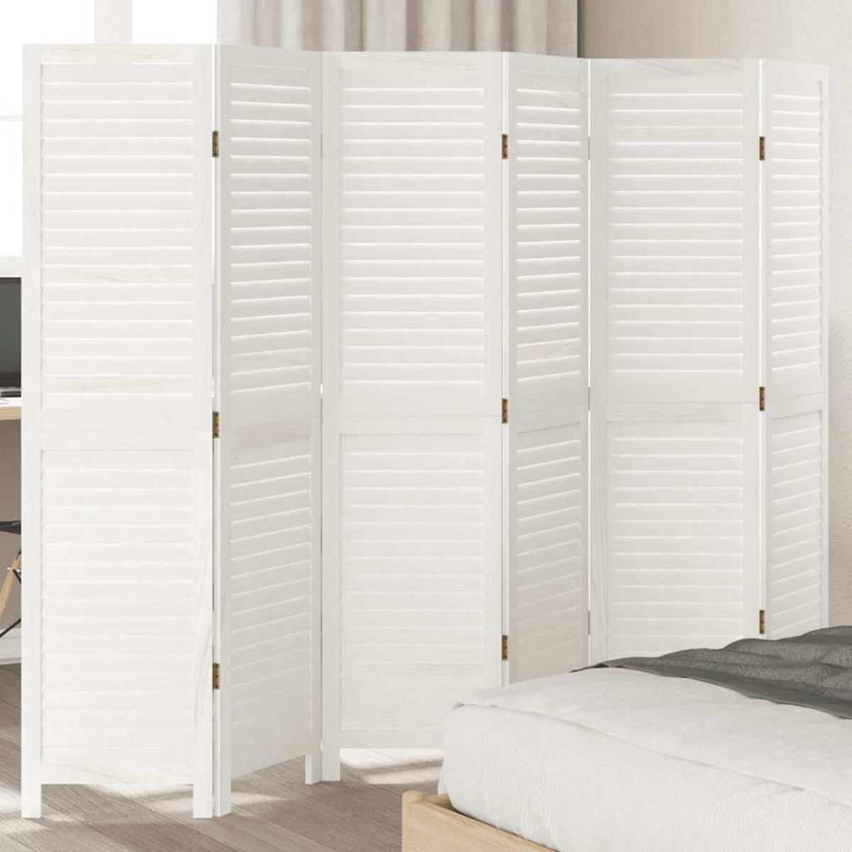 VIDAXL Cloison de separation 6 panneaux blanc bois de paulownia massif