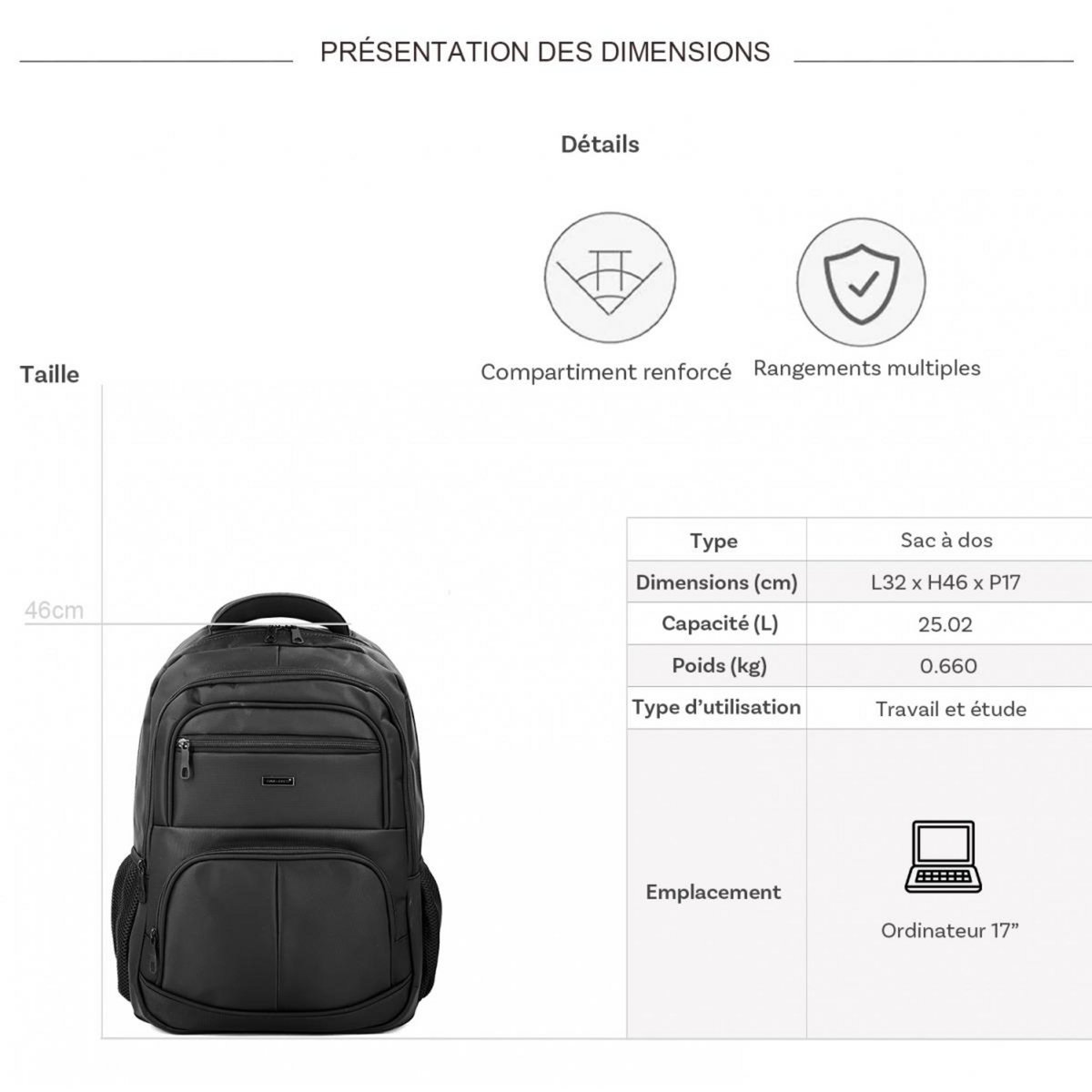 David Jones Sac à dos porte-ordinateur 17