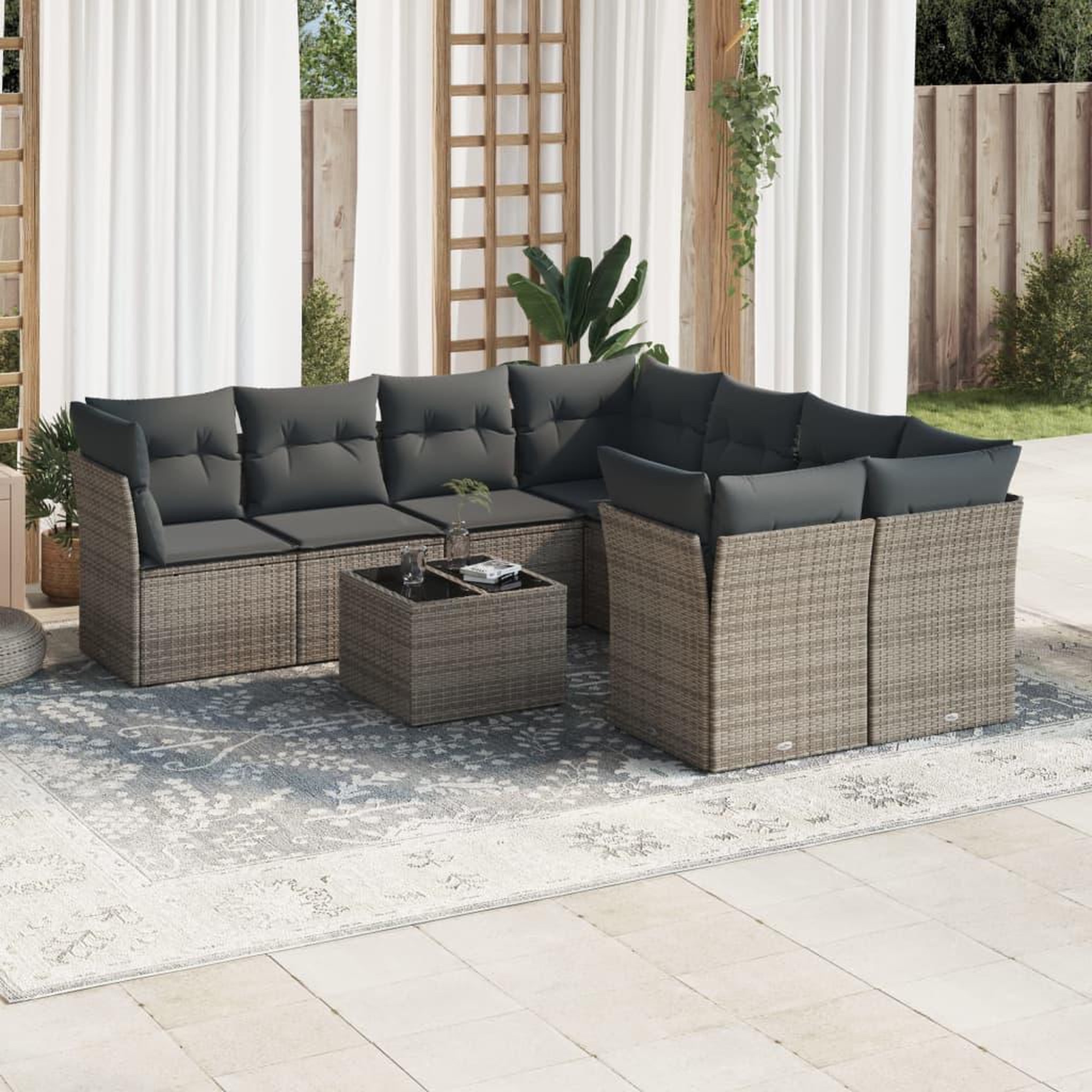 VIDAXL Salon de jardin 9 pcs avec coussins gris resine tressee