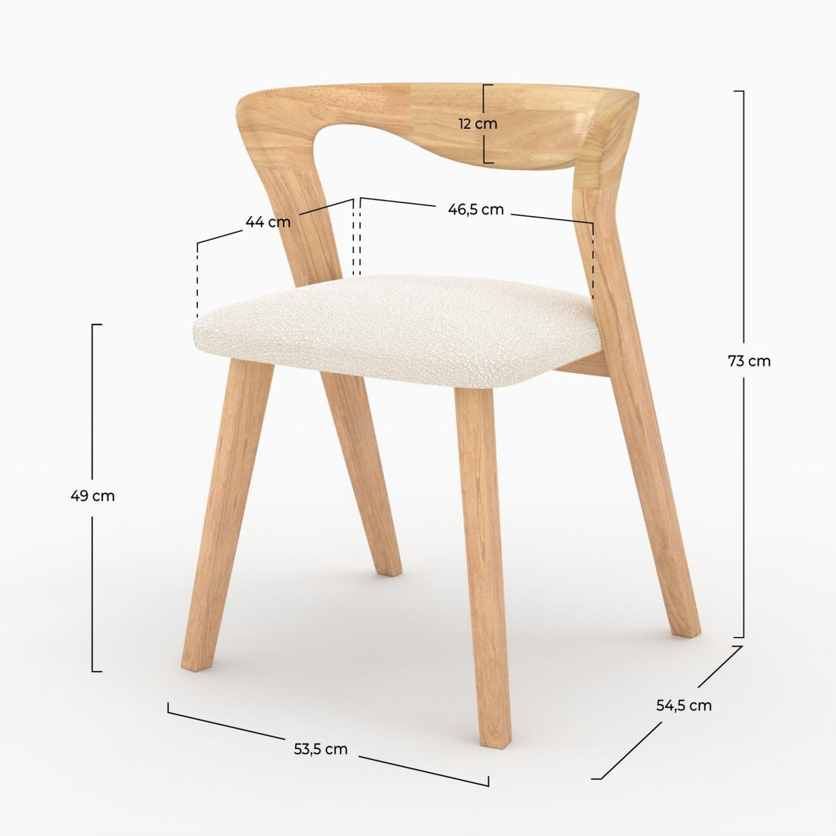 Rendez vous déco Chaise en bois d'hévéa foncé et tissu bouclé crème - Vega