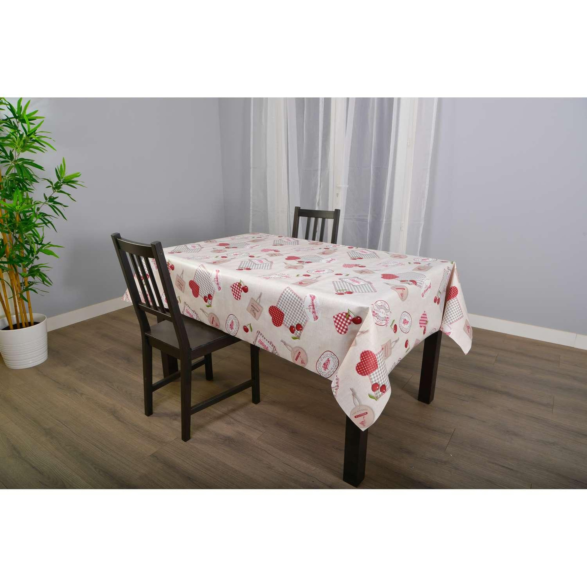 Voir la diapositive 2 : HABITABLE Nappe en toile cirée rectangulaire Campagne - 140 x 200 cm - Beige