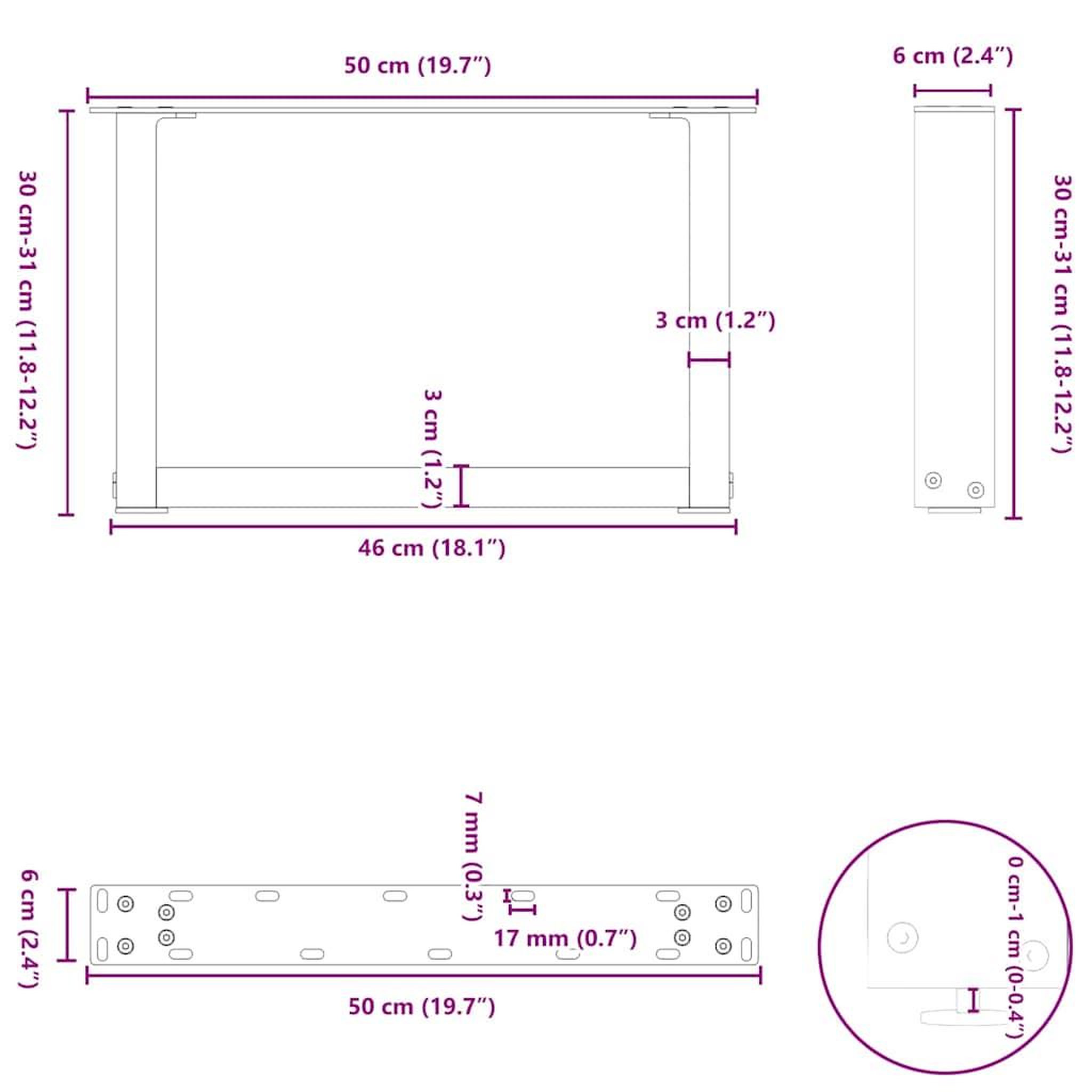 Voir la diapositive 6 : VIDAXL Pieds de table basse forme de U 2 pcs noir 50x(30-31) cm acier