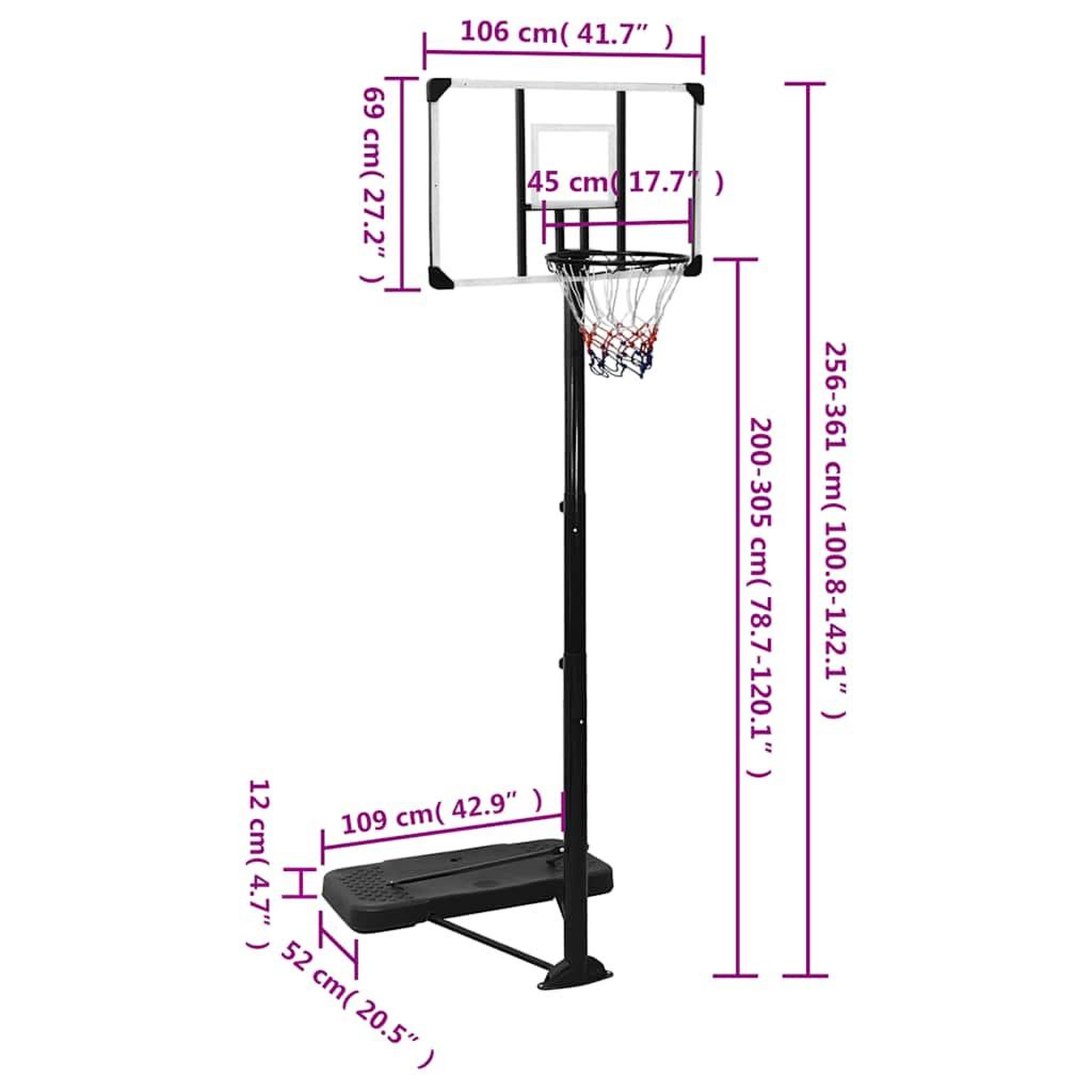 Voir la diapositive 6 : VIDAXL Support de basket-ball transparent 256-361 cm polycarbonate
