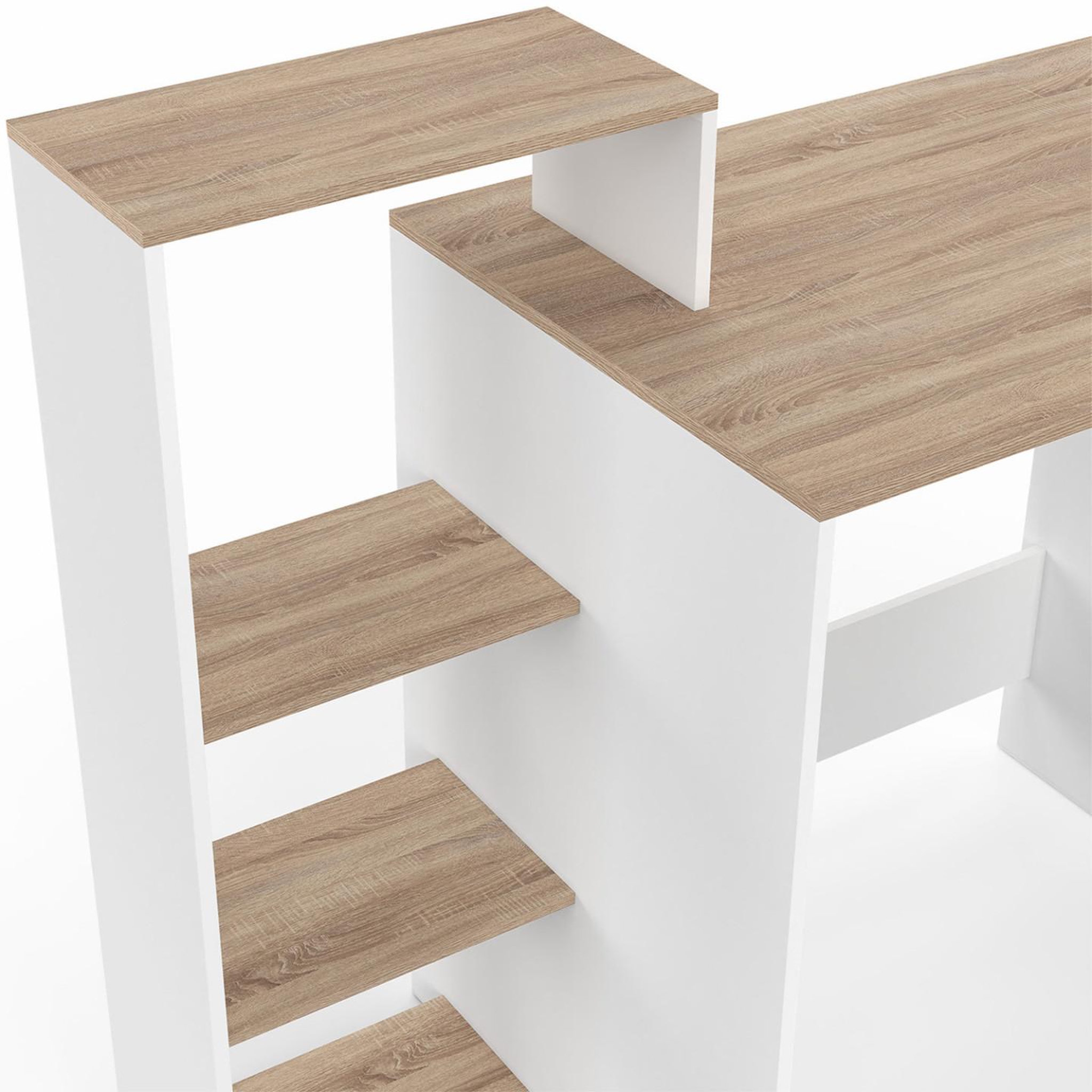 Voir la diapositive 6 : ID MARKET Bureau avec étagères modulables latérales lilian bois façon hêtre et blanc