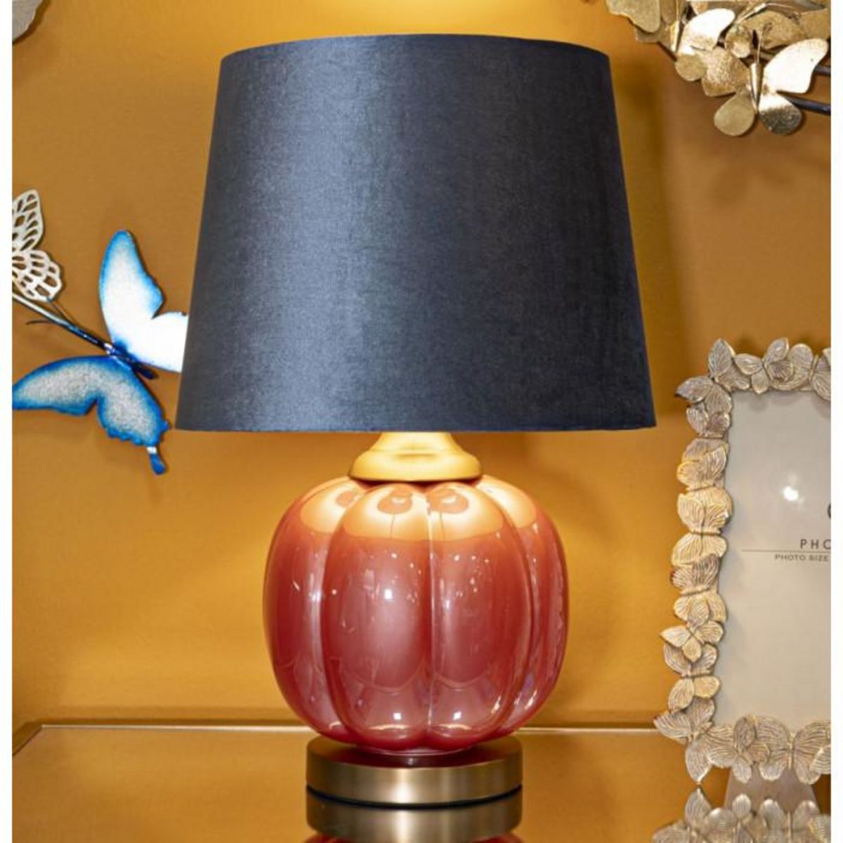 Paris Prix Lampe à Poser en Verre  Helene Ball  50cm Rouge & Bleu