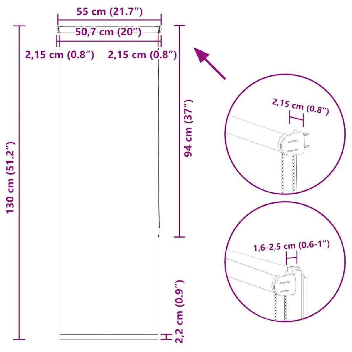 VIDAXL Store enrouleur occultant cafe 55x130cm largeur du tissu 50,7cm