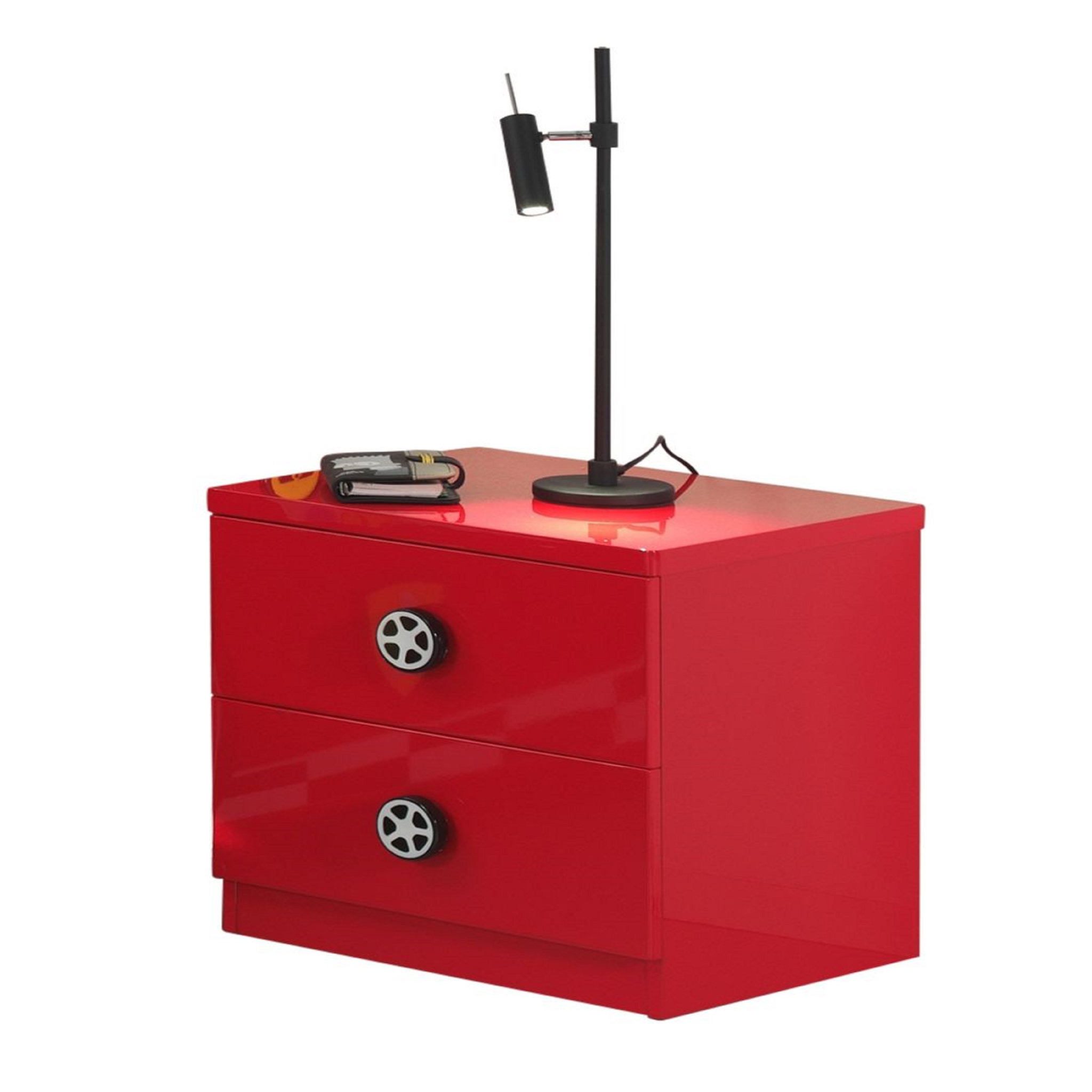 Table de chevet rouge, poignée roues de voitures SPEED