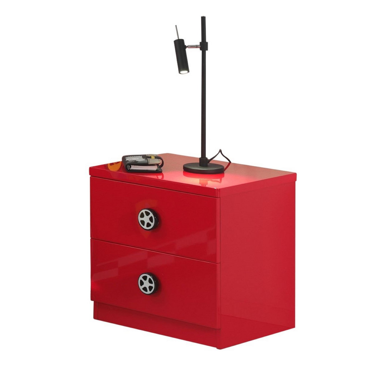 Table de chevet rouge, poignée roues de voitures SPEED