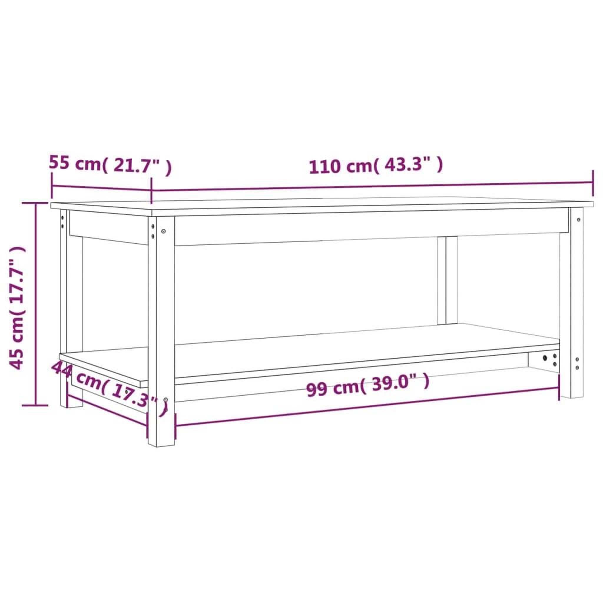 Voir la diapositive 6 : VIDAXL Table basse Marron miel 110x55x45 cm Bois massif de pin