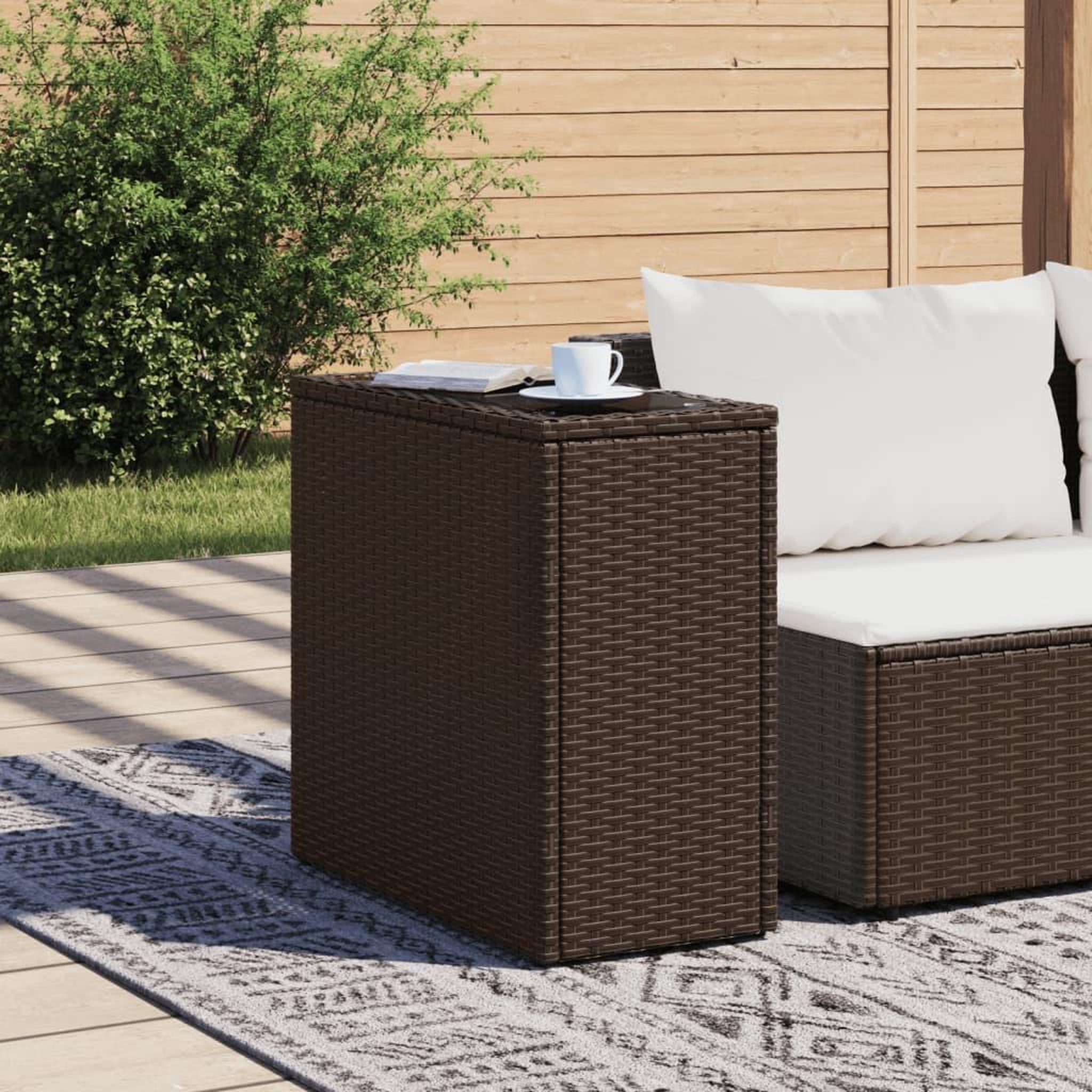 Voir la diapositive 3 : VIDAXL Table d'appoint de jardin avec dessus en verre marron rotin