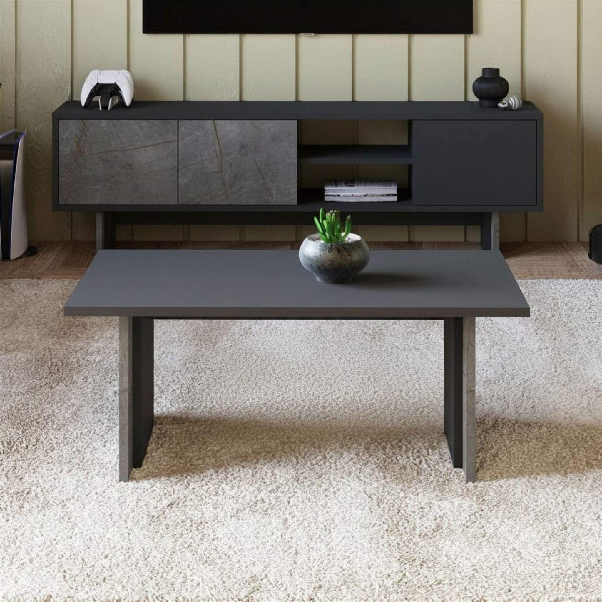 Voir la diapositive 3 : Habitat et Jardin Table basse en bois  ravello  - 90 x 50 x 40 cm - gris anthracite marbré