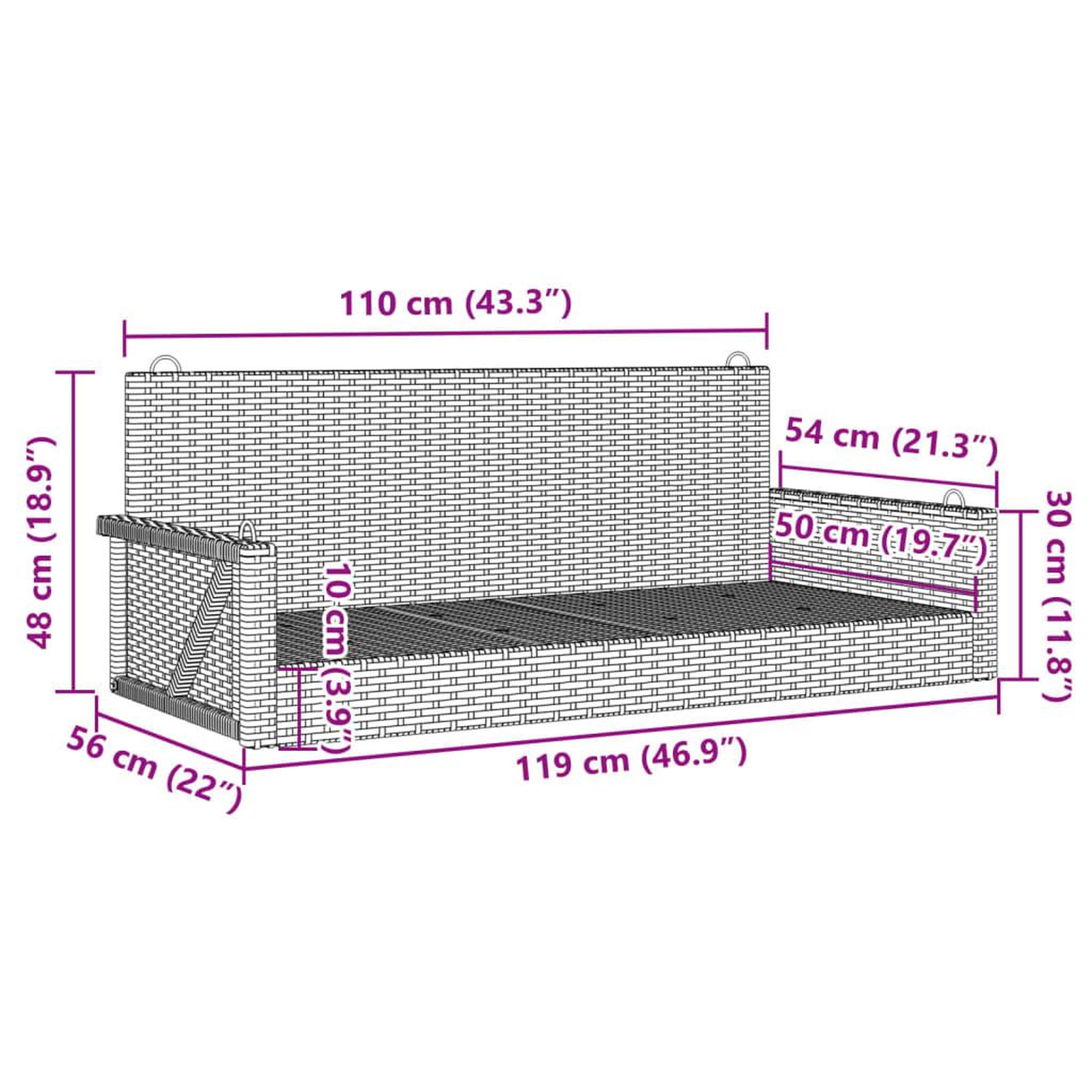 Voir la diapositive 6 : VIDAXL Balancelle marron 119x56x48 cm resine tressee